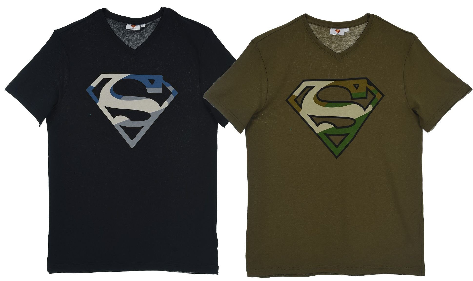 Superman T-Shirt »2x SUPERMAN T-SHIRTS Set Navy + Oliv mit V-Ausschnitt  Jugendliche + Erwachsene Gr. S M L XL« online kaufen | OTTO