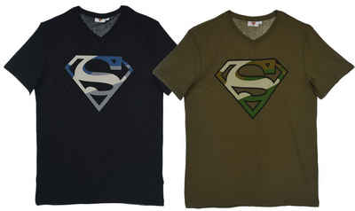 Superman T-Shirt »2x SUPERMAN T-SHIRTS Set Navy + Oliv mit V-Ausschnitt Jugendliche + Erwachsene Gr. S M L XL«
