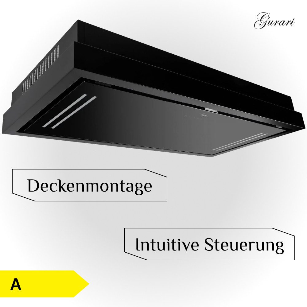 GURARI Deckenhaube GCH C 343 90 BL PRIME Dunstabzugshaube 90 cm EBM Motor 1000 m³/h Serie Umluft Dunstabzugshaube 90 cm Einbauhaube Schwarz Glas, Ionisierung, F – Bild 3 von 5