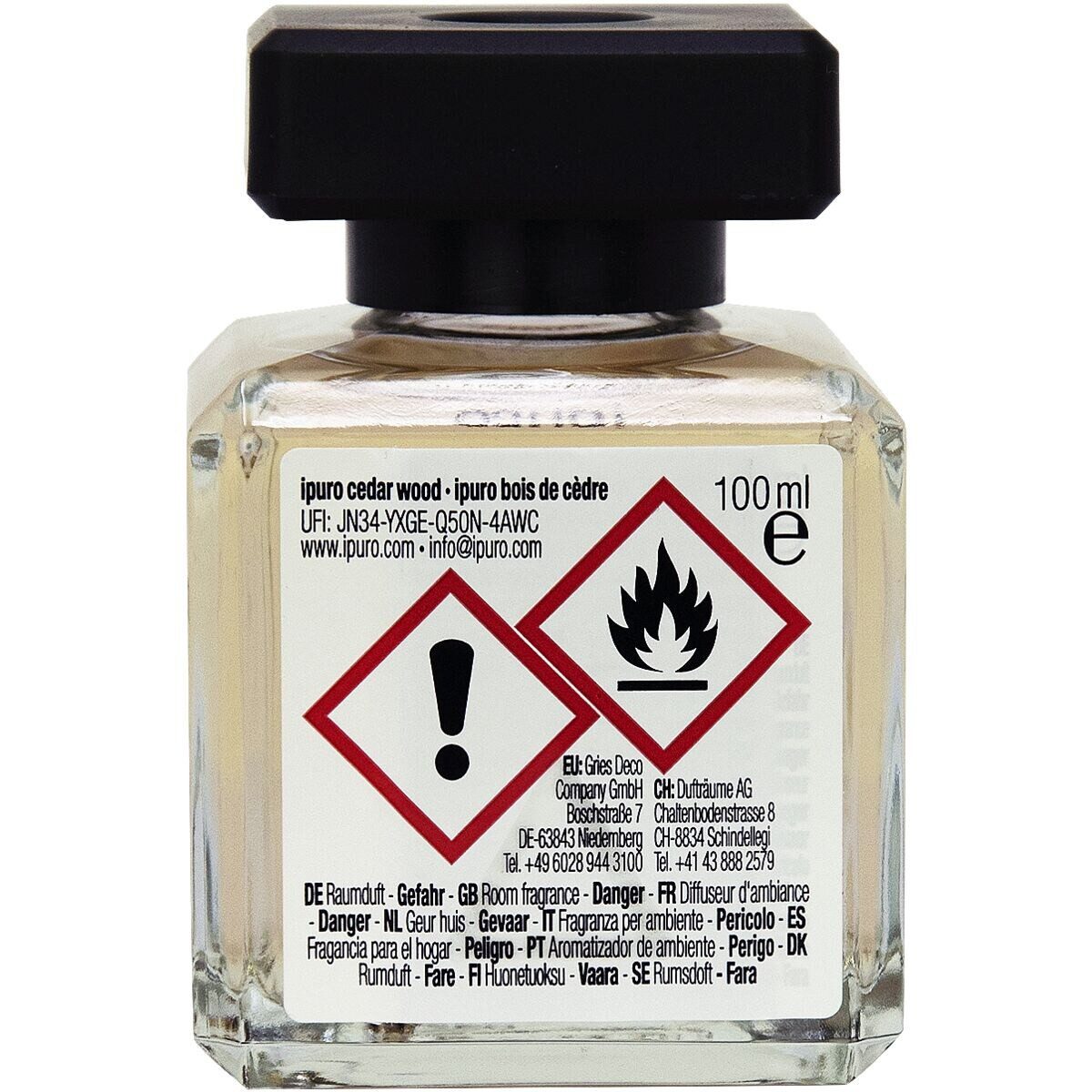 IPURO Raumduft Cedar Wood, 100 ml, Glasflakon mit Rattan-Holzstäbchen