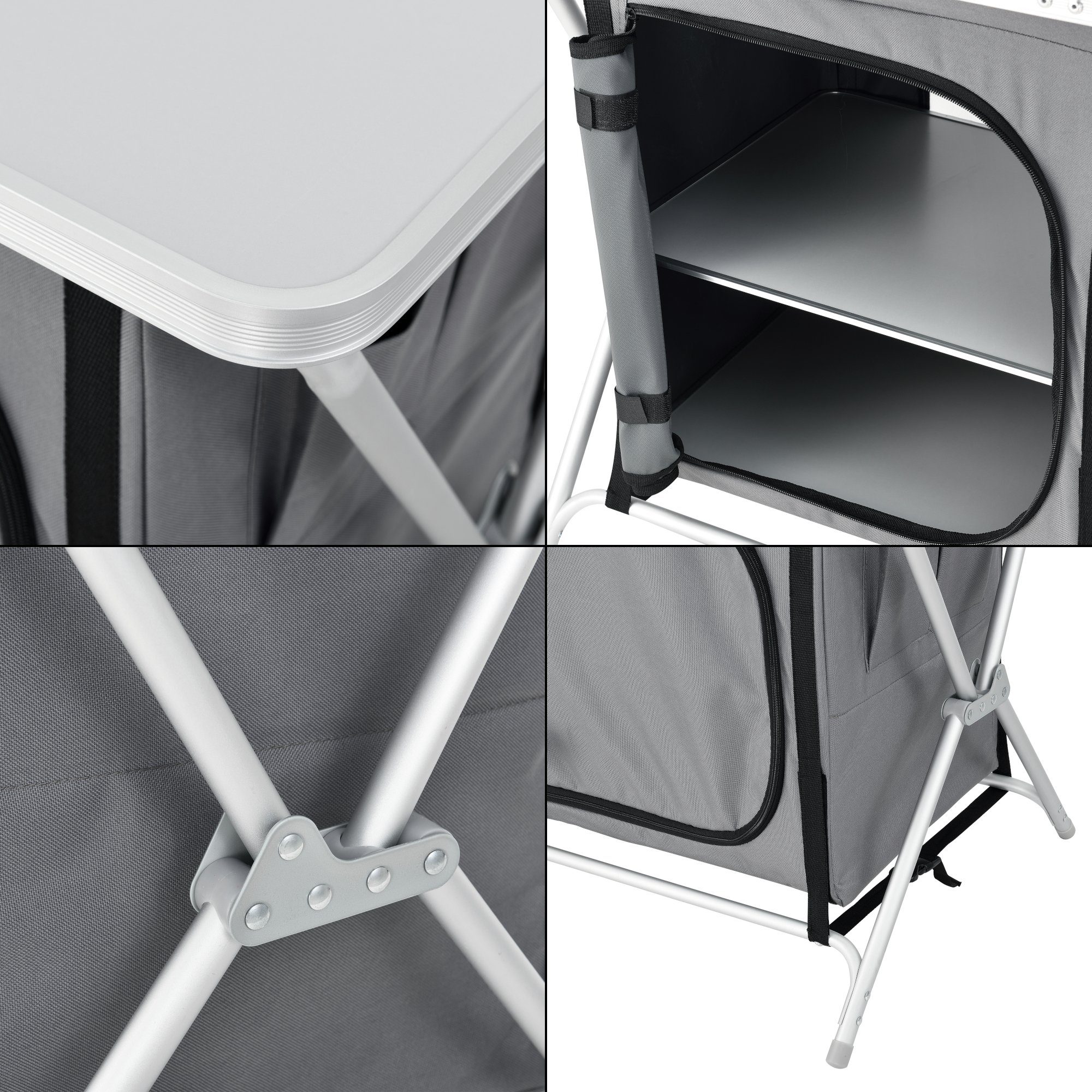 en.casa Campingtisch, Tullinge Campingküche 60x45x64 cm Dunkelgrau