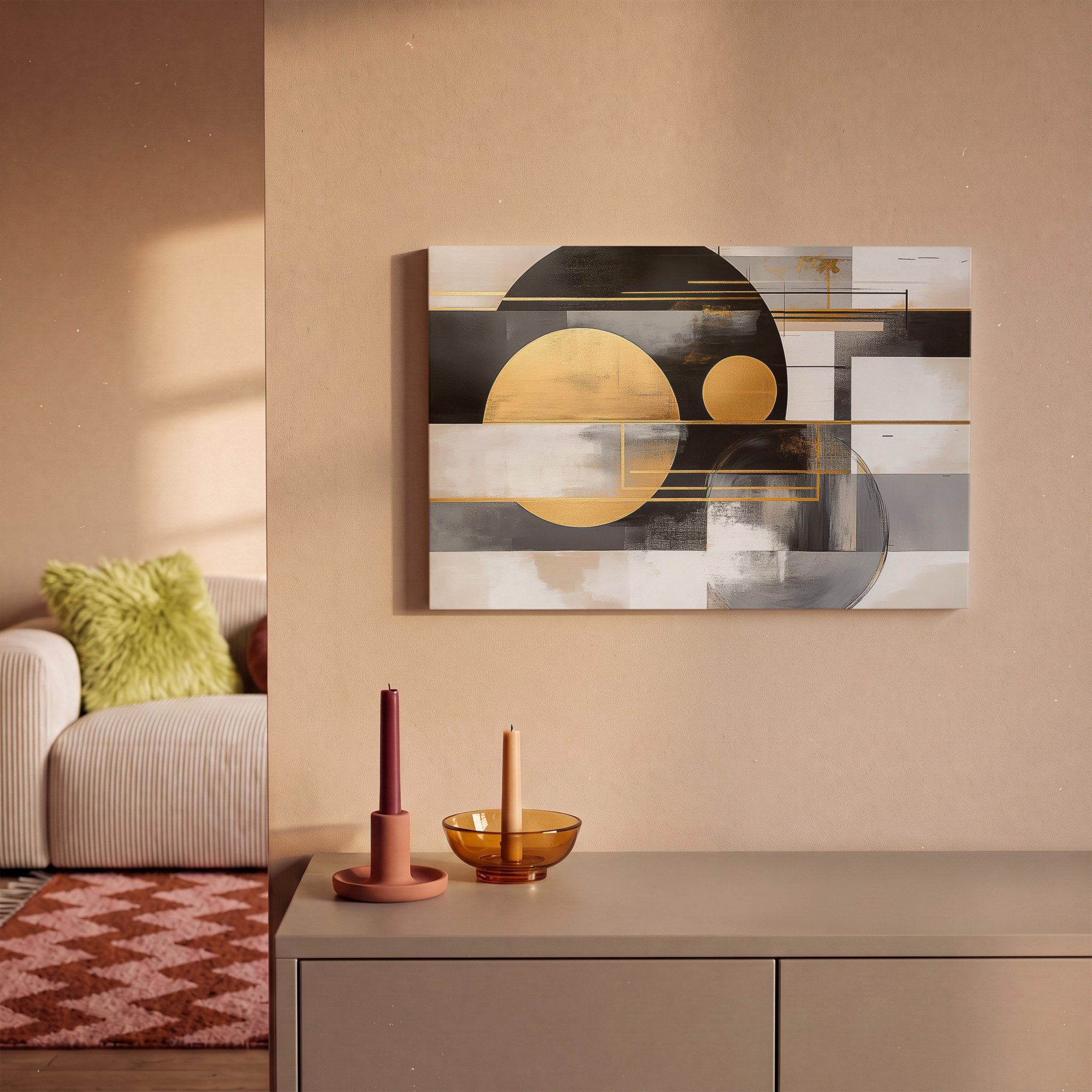 OneMillionCanvasses® Leinwandbild Abstrakt - Gold - Silber - Formen - Ästhetisch - Modern, Fotodruck (1 St), Leinwand Bilder Klein, Wand Dekoration Aesthetic 30 – Bild 2 von 5