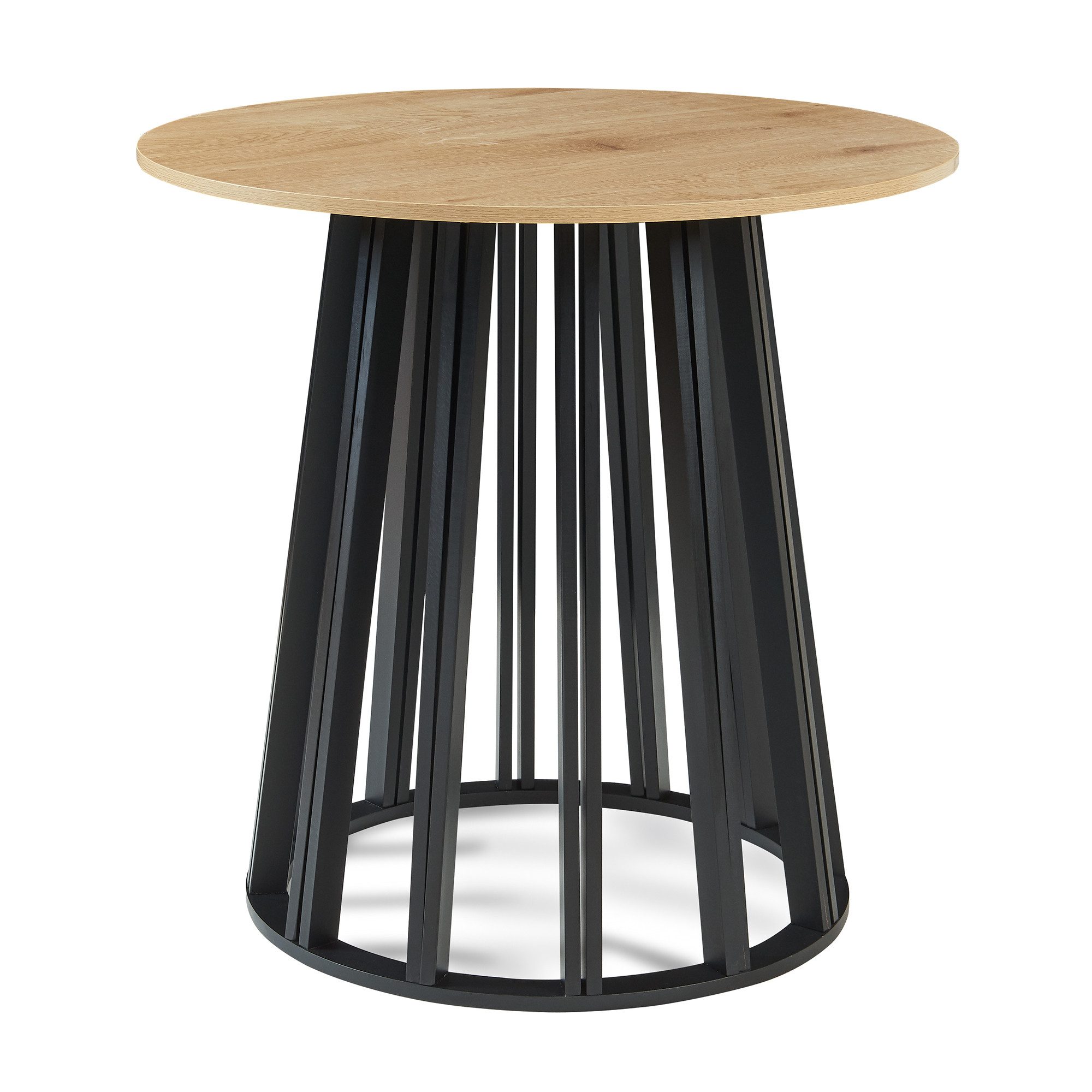 en.casa Esstisch, »Lensuu« 76 x Ø80 cm Metallgestell rund Schwarz/Eicheoptik