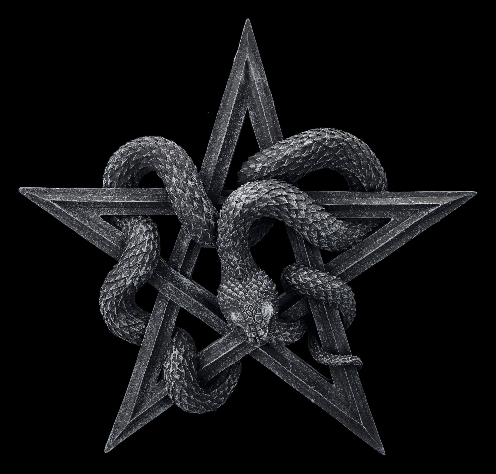 Figuren Shop GmbH Wanddekoobjekt Wandrelief Pentagramm mit Schlangen - Serpents Worship - Fantasy Gothic Dekoration