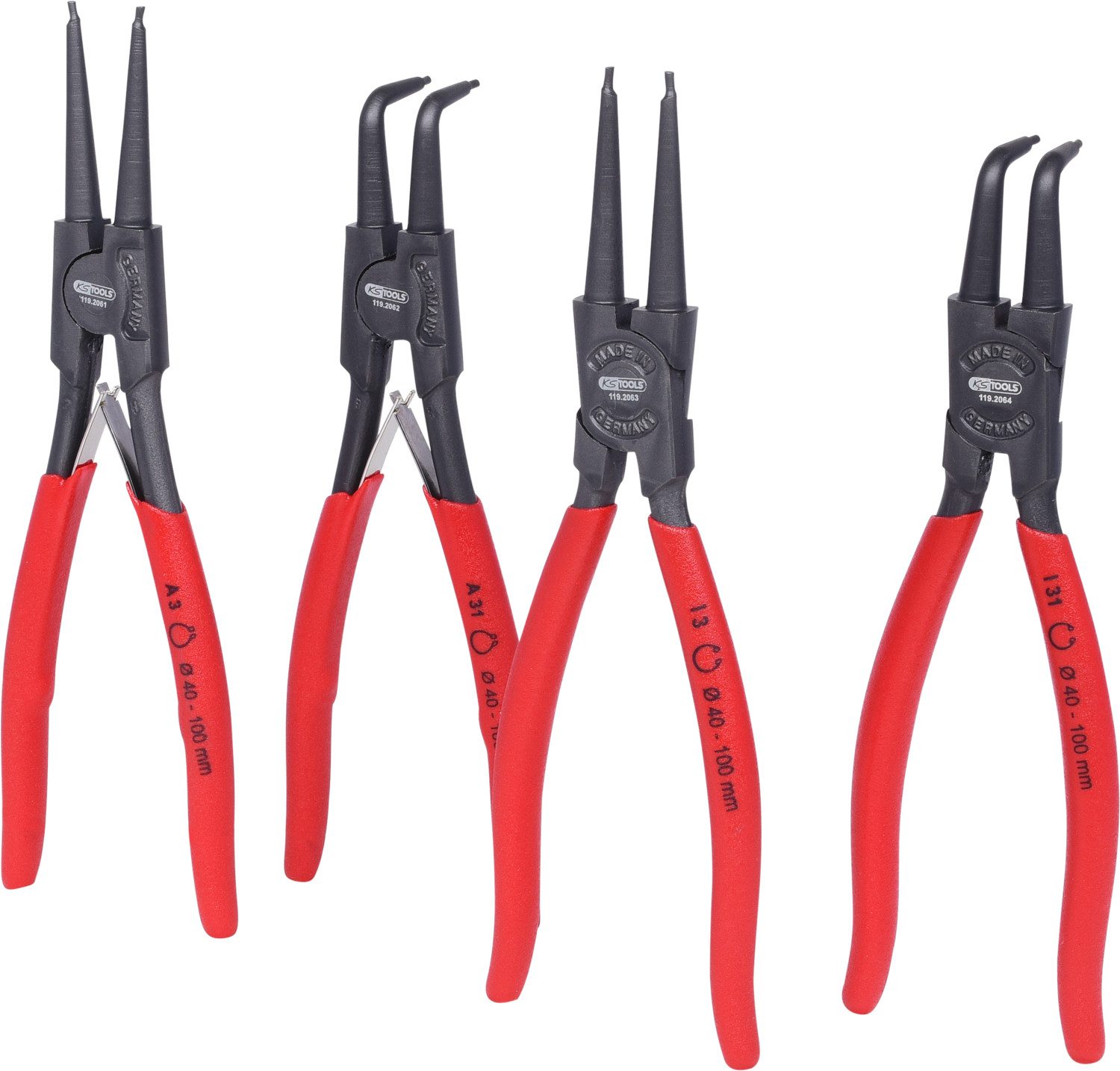 KS Tools Zangenset Sicherungszangen-Satz, 40-100 mm, 4-tlg (119.2060)