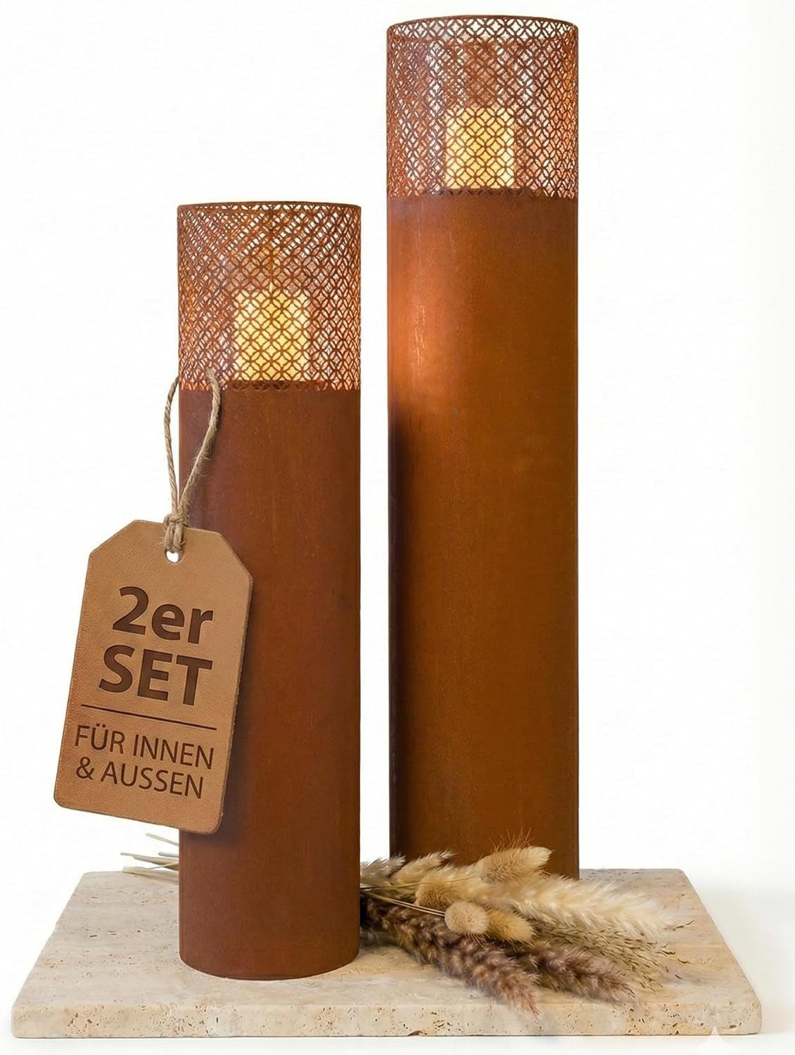 Bentson Windlicht Windlichtsäule (2er Set, 75 cm &  95 cm, 2 St., Outdoor Garten-/Balkondeko), Erhältlich in Schwarz & Rost-Design