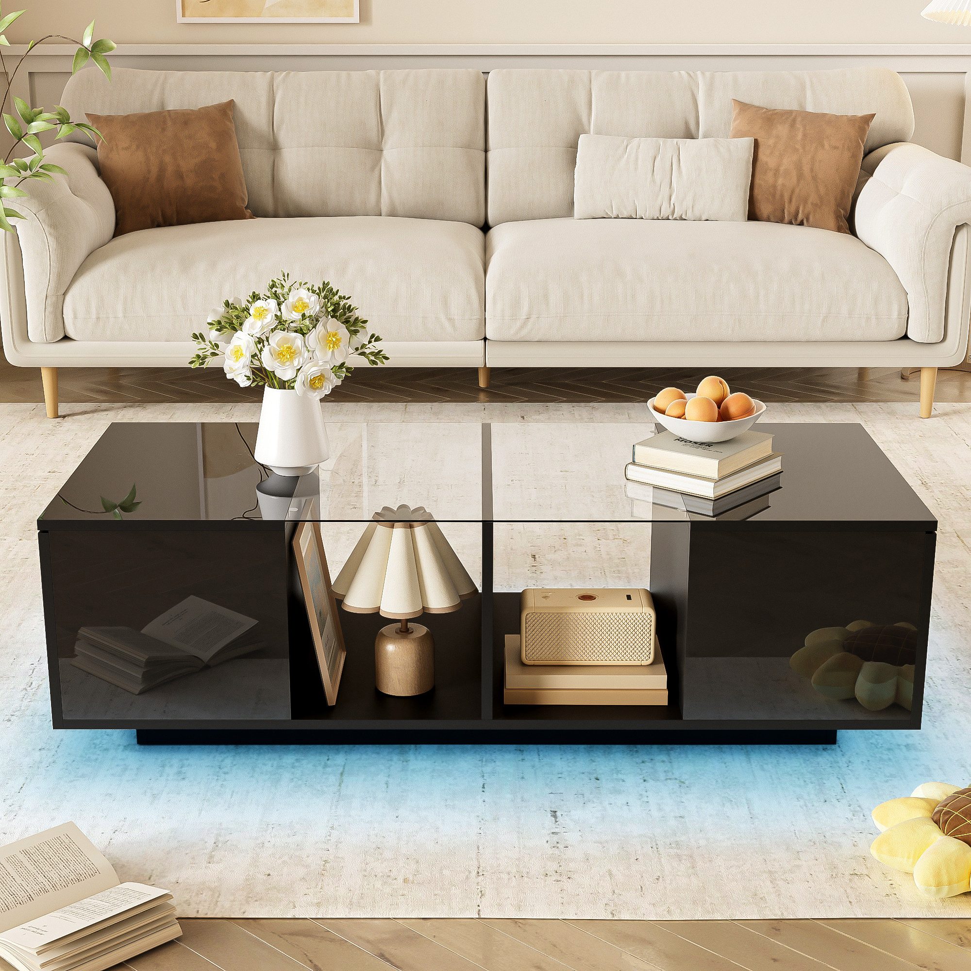 STILVORA Couchtisch schwarz,120x50cm Wohnzimmertisch mit LED-Beleuchtung,Ho günstig online kaufen