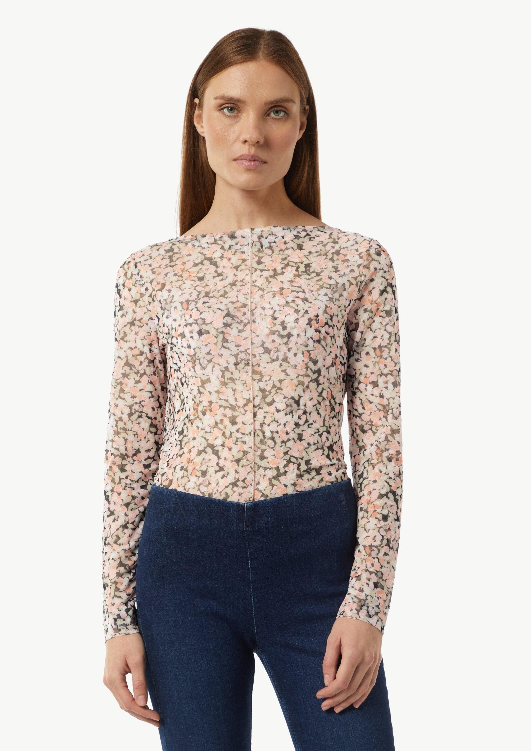 comma Langarmshirt T-Shirt Mesh-Langarmshirt mit floraler Musterung günstig online kaufen