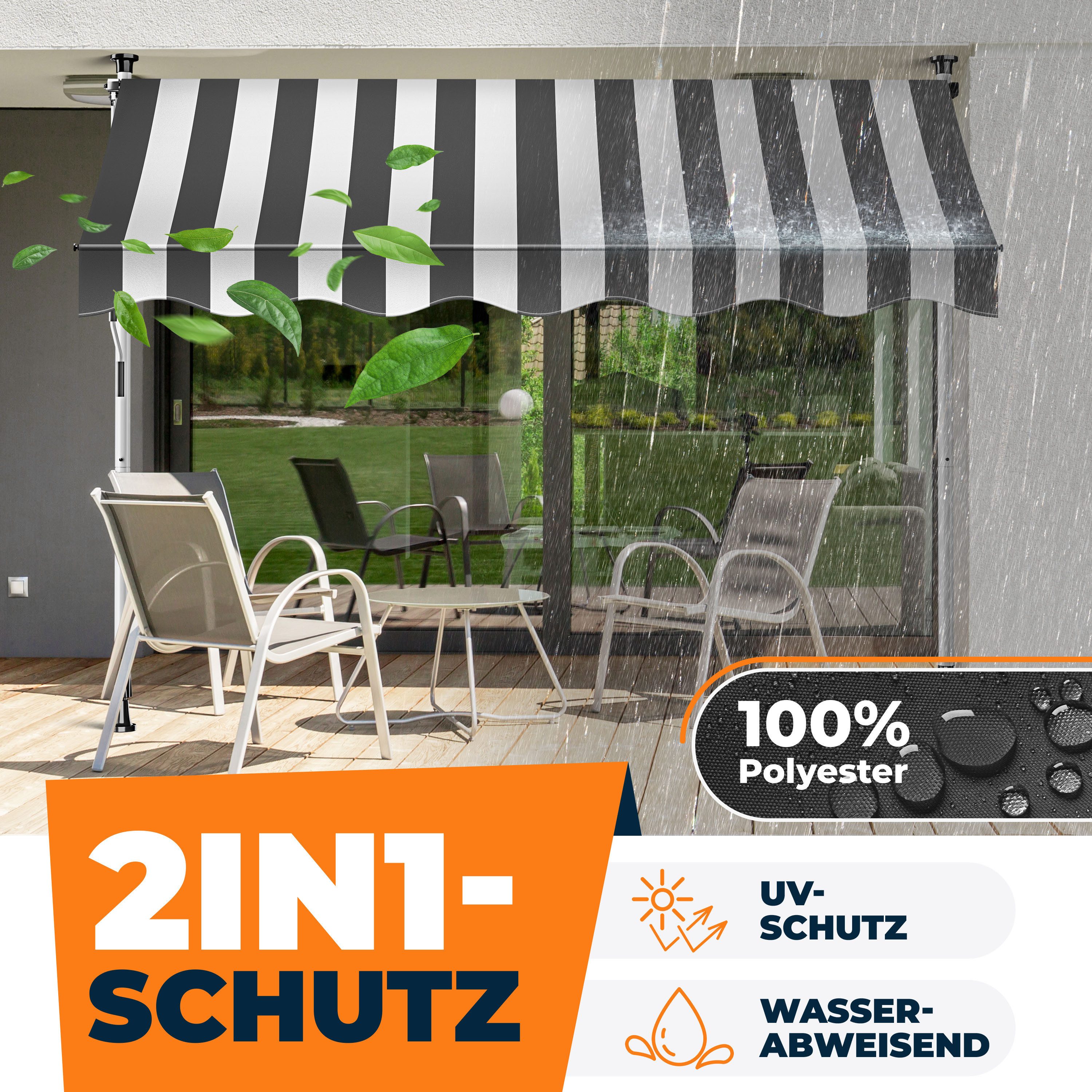 KESSER Klemmmarkise mit Handkurbel für Terrasse, Balkon & Garten UV-beständig, höhenverstellbar und wasserabweisend – Bild 4 von 5