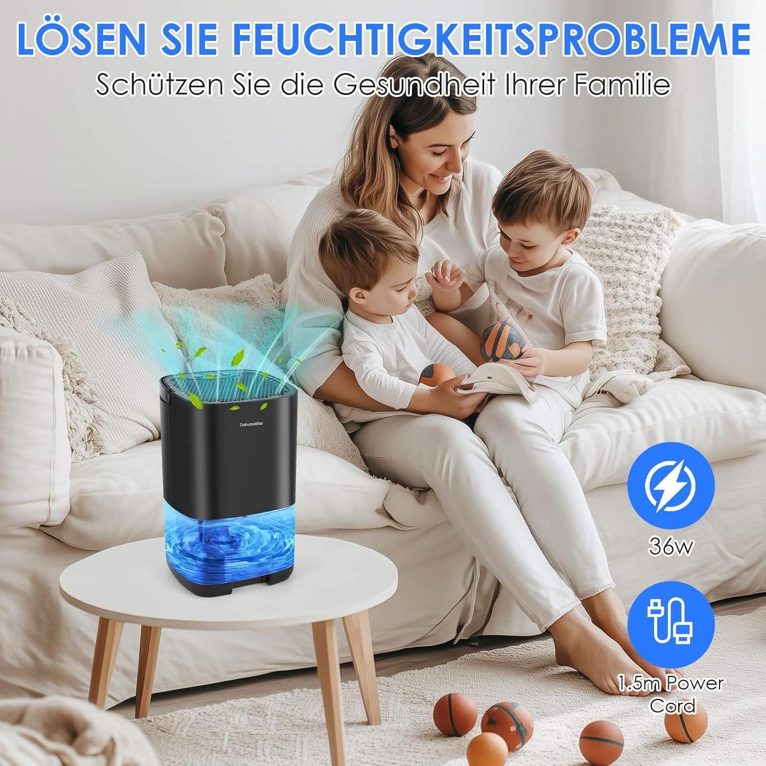 MOPUEA Luftentfeuchter Luftentfeuchter 1L für Bad & Schlafzimmer – leise & energiesparend, für 26 m³ Räume, Extrem leiser Luftentfeuchter automatischer Abschaltung für Badezimmer