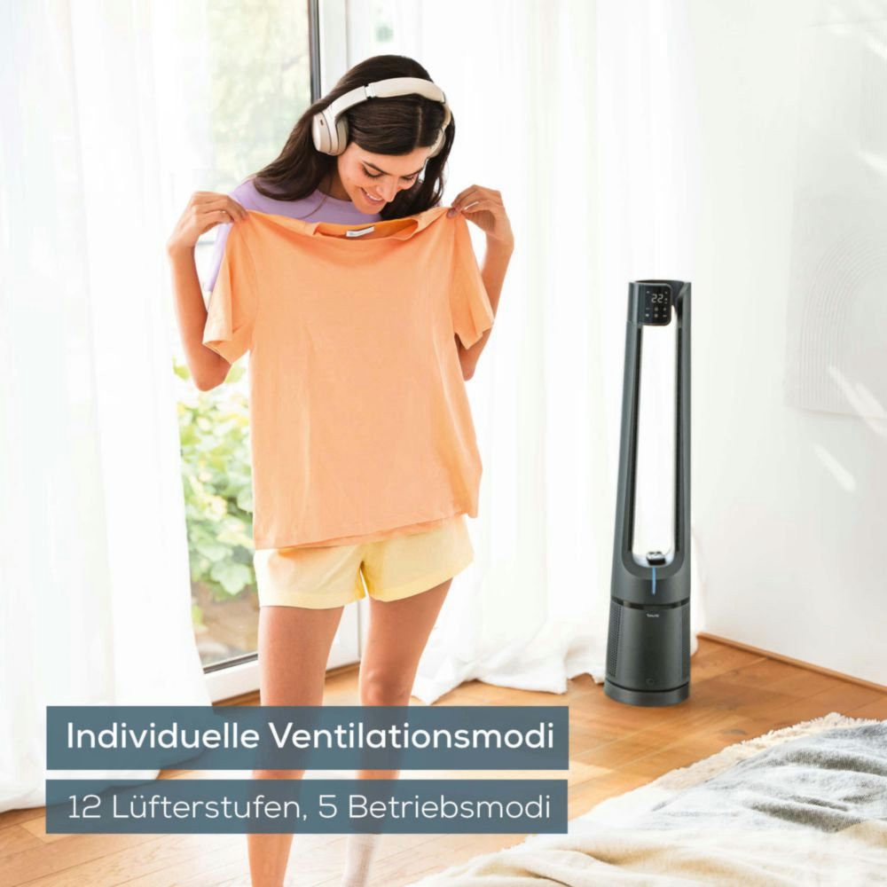 BEURER Ventilatorkombigerät LV 500, 2-in-1 Luftreiniger & Ventilator für frische, kühle Luft, Mit 3-schichtigem Filtersystem & kraftvollem Luftstrom, 5 Programme
