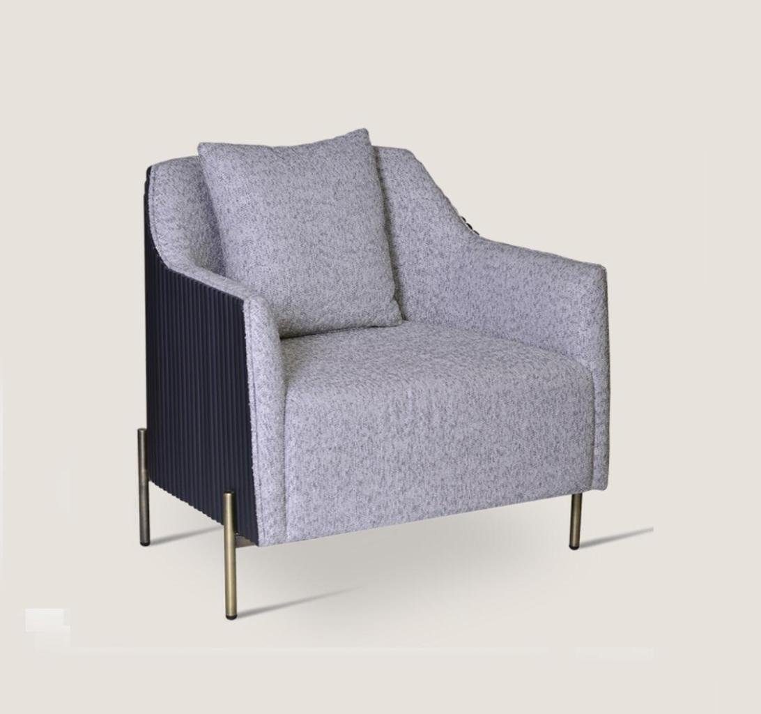 JVmoebel Sessel Grauer Einsitzer Luxus Sessel Edelstahlfüße Wohnzimmer Möbel (1-St., 1x Sessel), Made in Europa
