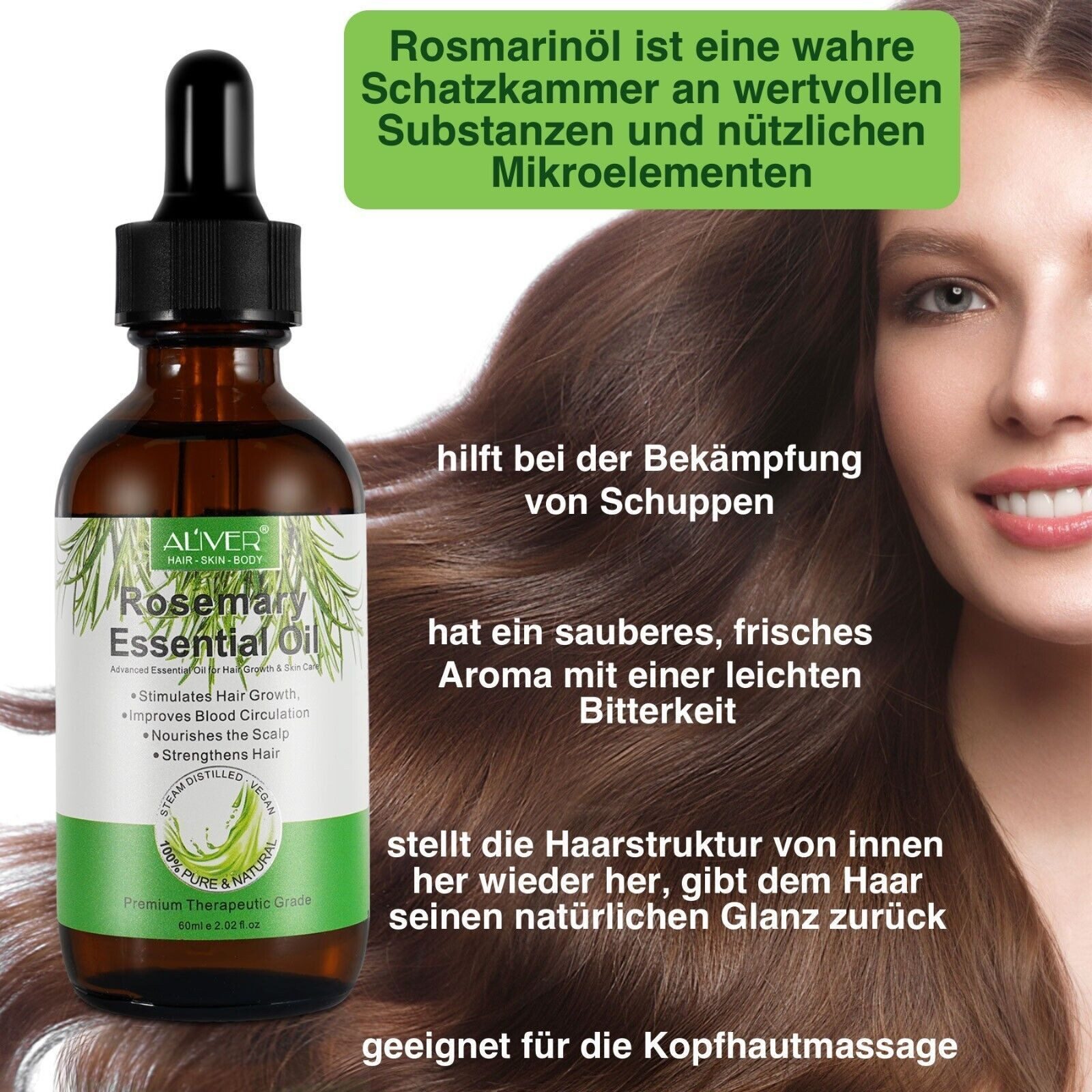 ALIVER Haaröl Rosmarinöl Ätherisches Haaröl Haarwachstum 60xML Bio Vegan Aliver, 1-tlg., Vegan