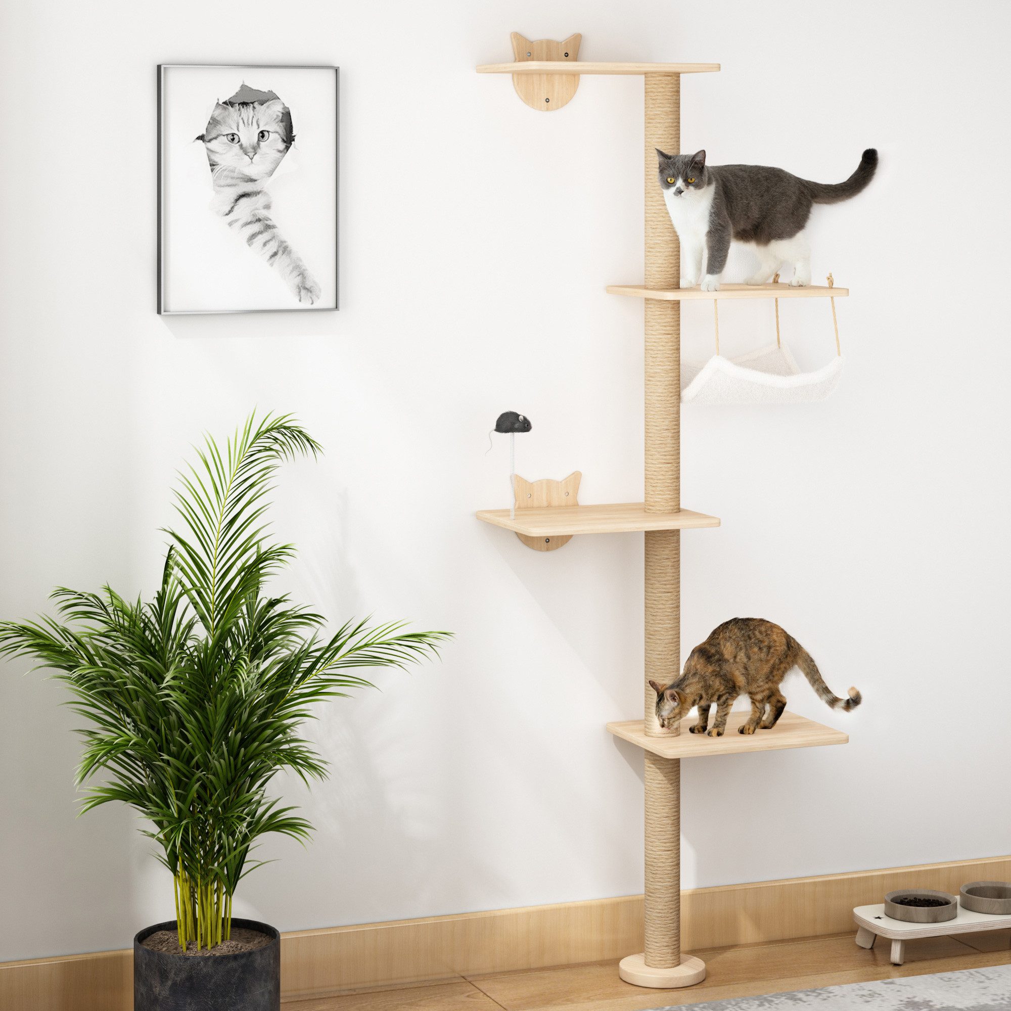 FURPAL Kratzbaum Kletterbaum Katze Wand, mit Hängematte & Kratzstamm, Wandm günstig online kaufen