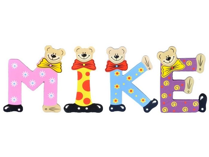 Playshoes Deko-Buchstaben (Set 4 St) Kinder Holz-Buchstaben Namen-Set MIKE - sortiert Farben können variieren bunt
