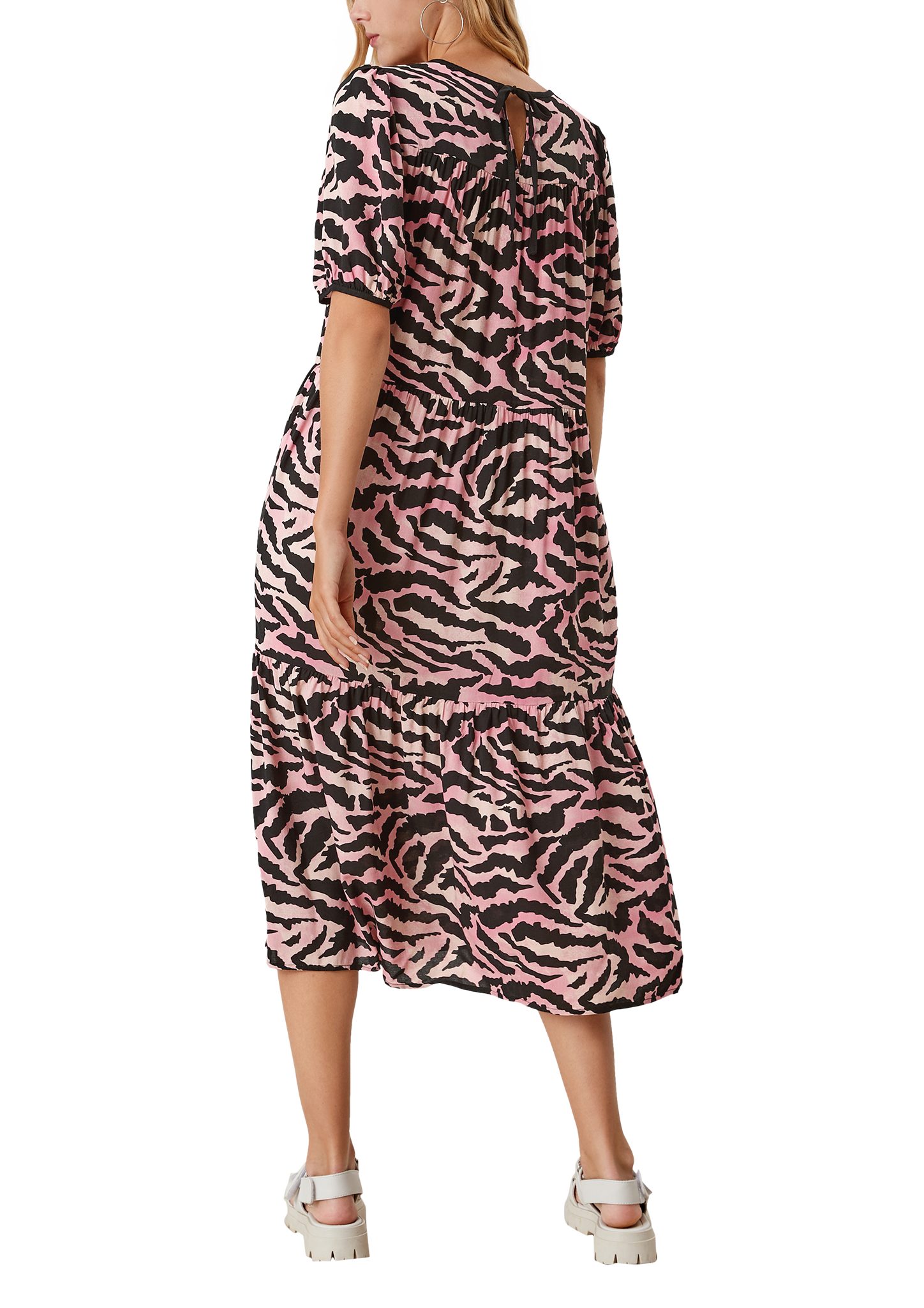 Volants, Cut Animalprint mit Maxikleid Stufenkleid schwarz Out QS