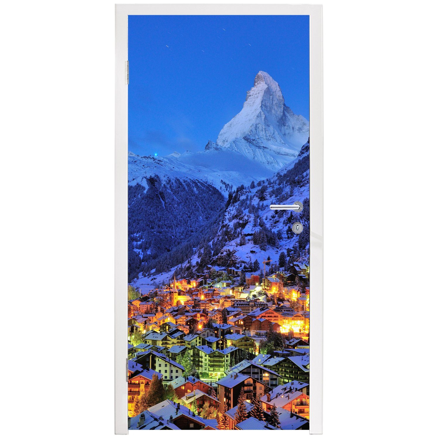 für MuchoWow cm (1 Türaufkleber, über Türtapete Matt, in bedruckt, Matterhorn Sonnenaufgang 75x205 Schweizer Fototapete Tür, St), dem Zermatt,