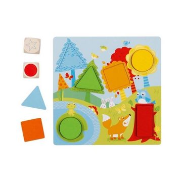 goki Spiel, Farbwürfelspiel Geometrische Formen, 17,5 x 17,5 cm 30 teilig Holz Würfelspiel