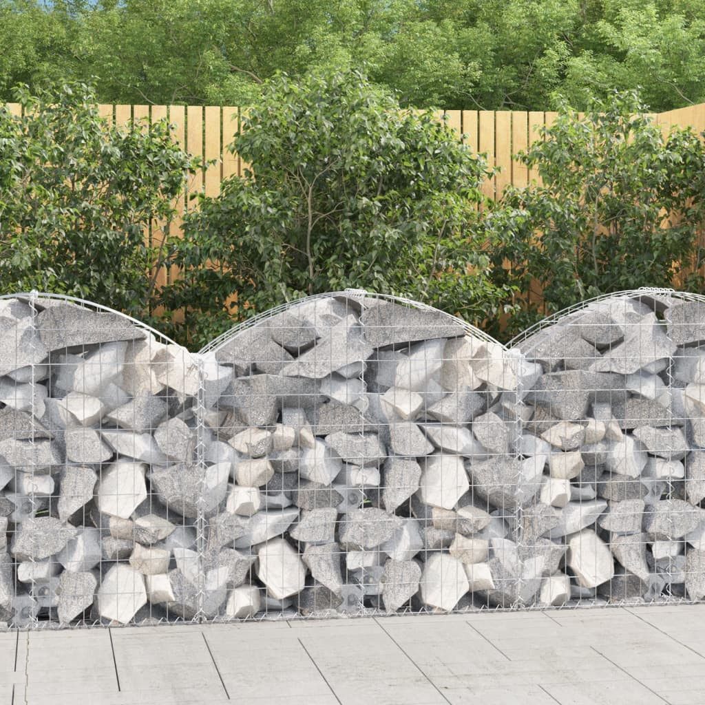 furnicato Gabionenzaun Gabionenwand Hochbogen 100x30x80/100 cm Silber verzinktes Eisen, Korrosionsbeständiger Sichtschutz mit stabilen Gabionenhaken