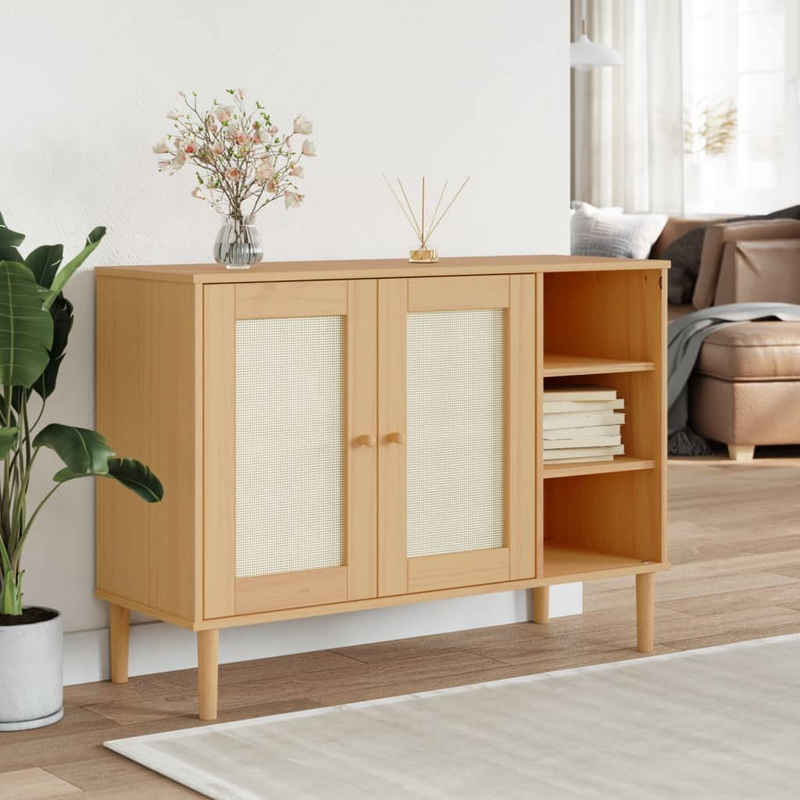 vidaXL Sideboard Sideboard SENJA Rattan-Optik Braun 112x40x80 cm Kiefernholz (1 St)