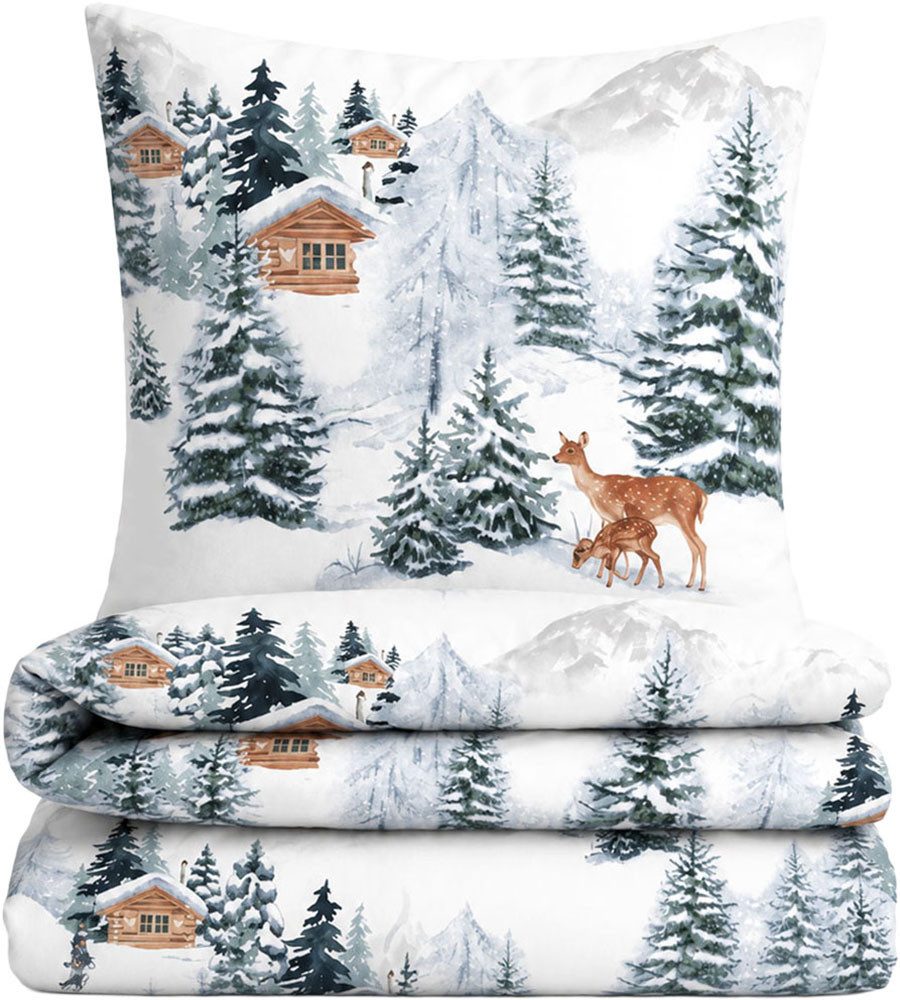 Castell - Markenbettwäsche Bettwäsche 0350367 Polycotton-Biber Bettwäsche 65% Baumwolle, 25% Polyester, Polycotton, 2 teilig, wärmend weich, Reißverschluss, Winterbettwäsche, Grafik-Print