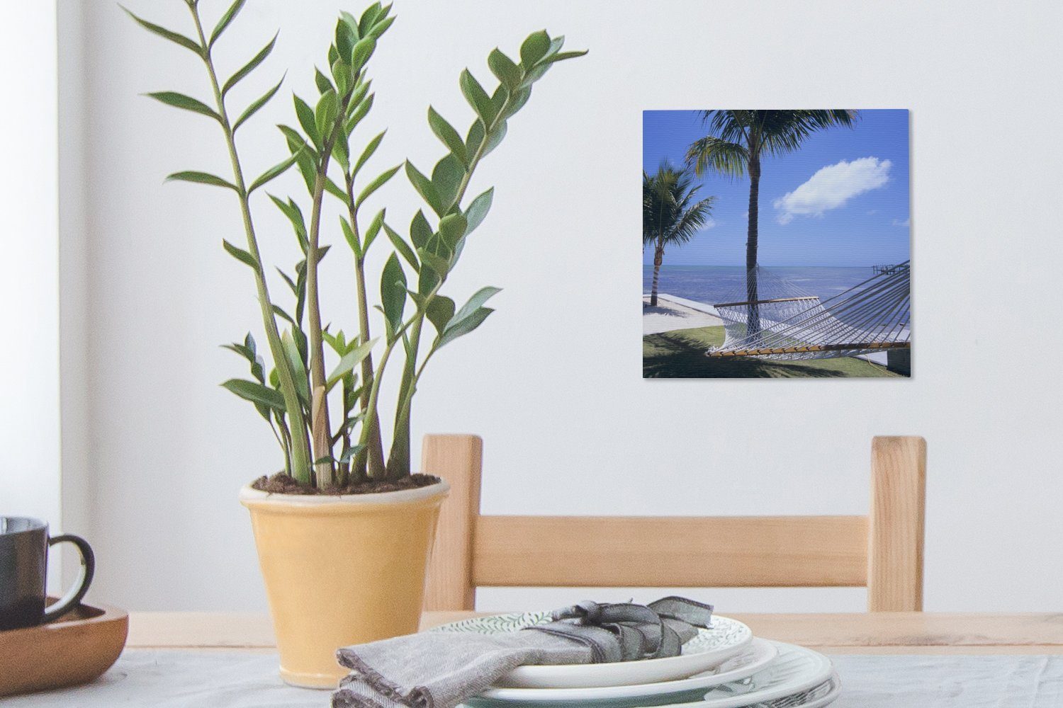 Meer (1 Hängematte für St), Palme, - Wohnzimmer Bilder Schlafzimmer - Leinwandbild Leinwand OneMillionCanvasses®