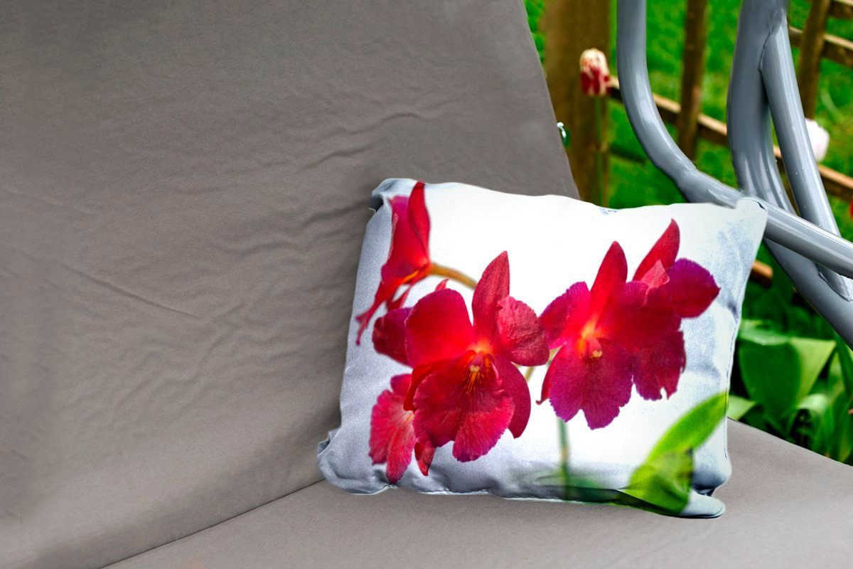 MuchoWow Dekokissen Rote Dekokissenbezug, Hintergrund, vor weißem Kissenhülle Outdoor-Dekorationskissen, Polyester, Orchideen