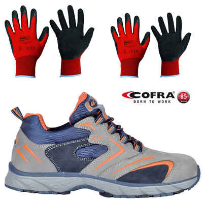 Cofra Захисне взуття New Squash Grey S3 SRC Sicherheitsschuh (Set, 3-tlg., 1 Paar Захисне взуття + 2 Paar Arbeitshandschuhe (Розмір 9 + 10) KAPPE: Stahlkappe mit 200 J Zehenschutz, gelochtes AIR Fußbett