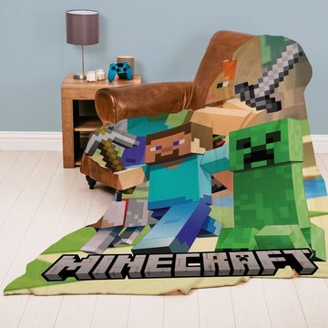 Kinderdecke Super flauschige Minecraft Kuscheldecke "Detail" extra Groß 160x200 cm, Familando, mit Charakteren Steve, Alex, "Creeper" und Hund