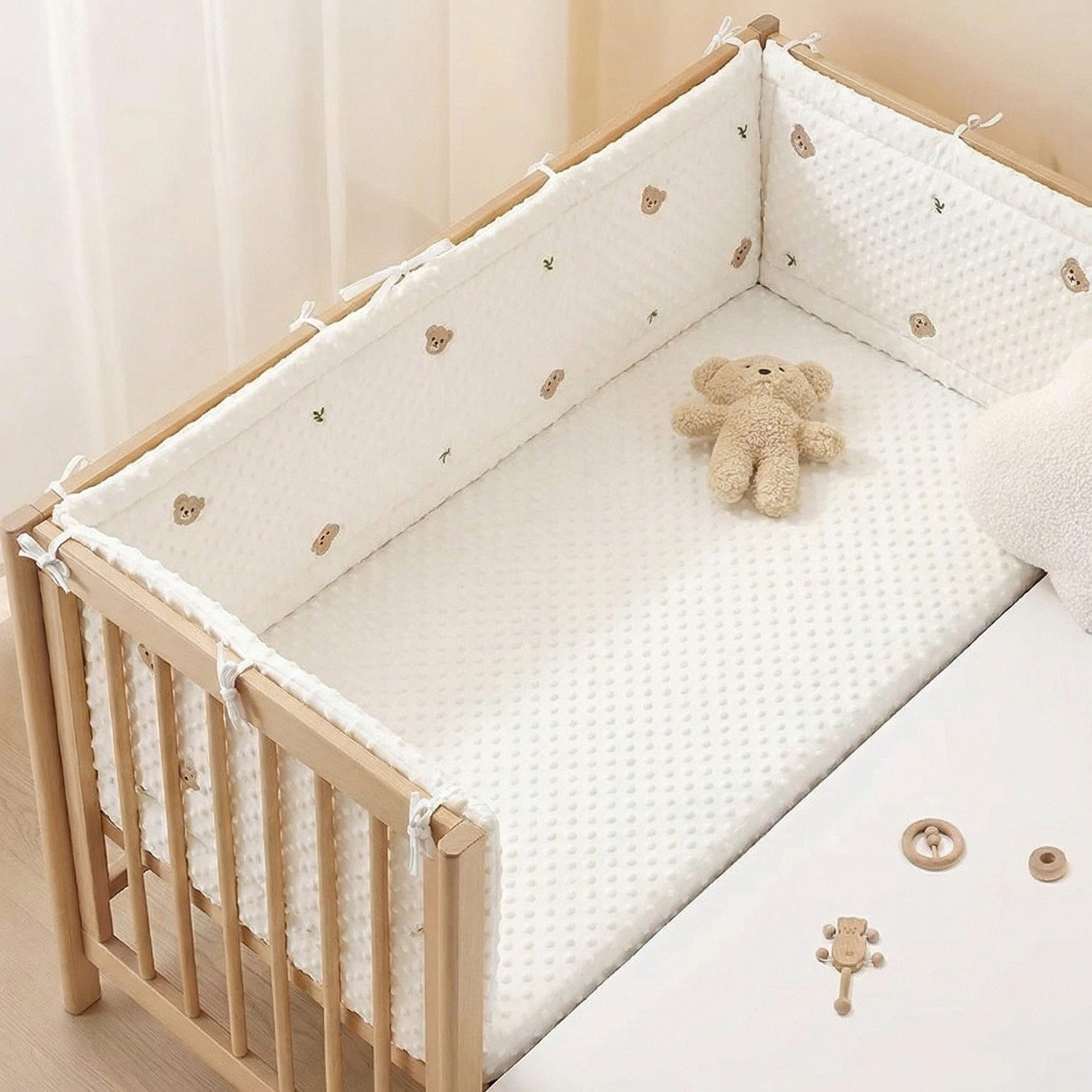 MOPUEA Bettnestchen Babynest Baby Kinderbett Stoßfänger Babybett Kuschelnest, 28*200cm, (1-tlg., Umfassender Schutz und sichere Befestigung), Dickes, weiches Innenfutter zum Schutz vor Stößen