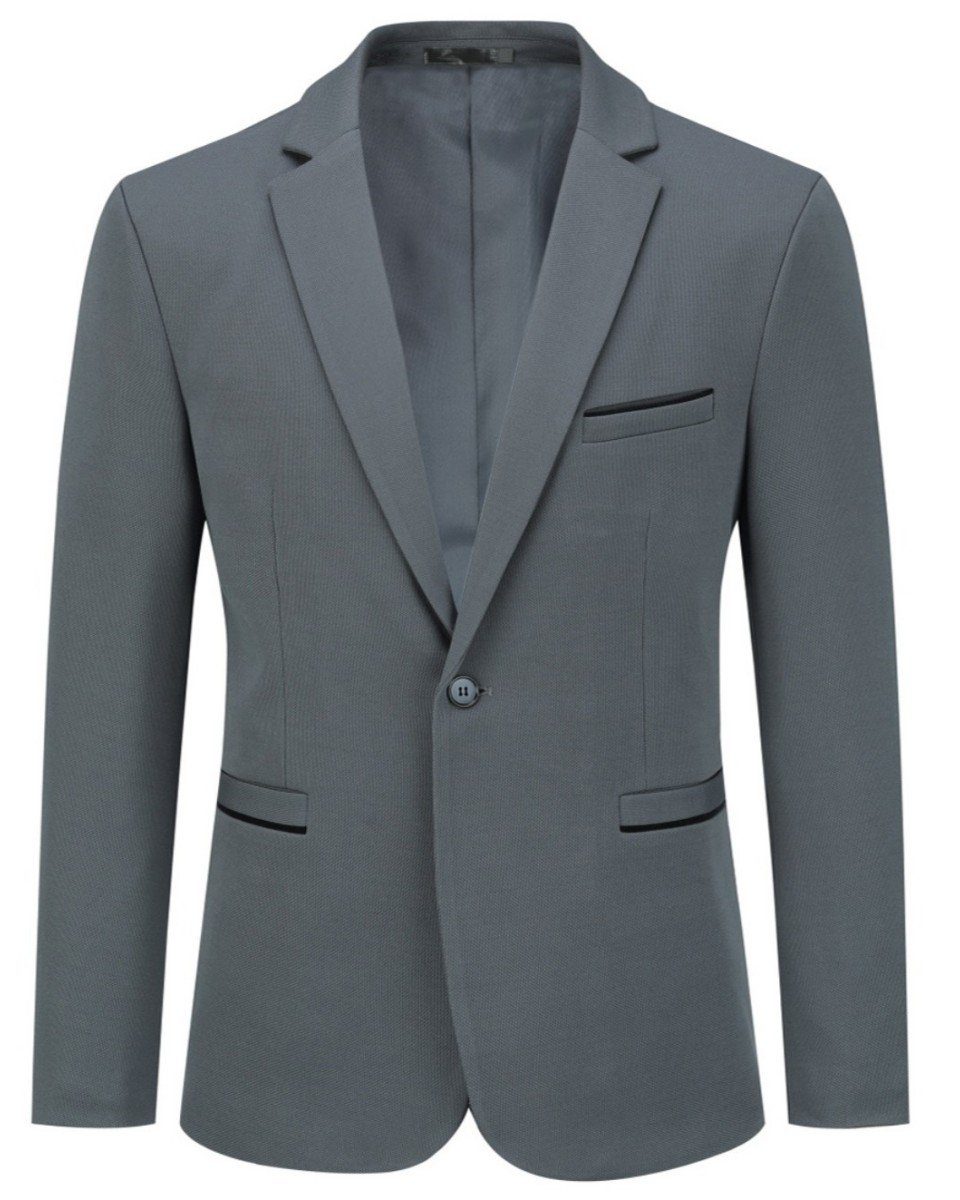 XF1625-01 Blazer Herren Grau 1 Knopf Anzugsakko Allthemen mit Reverskragen klassischem