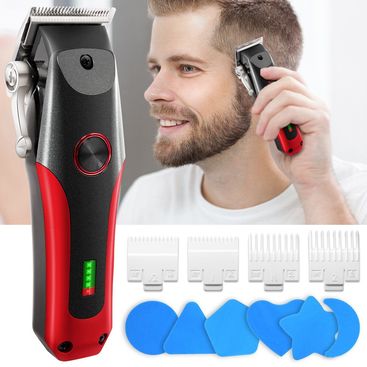 LifeImpree Haar- und Bartschneider Dual Voltage Haarschneidemaschine, für Männer mit wiederaufladbarem Akku & LED anzeige, 3h Laufzeit