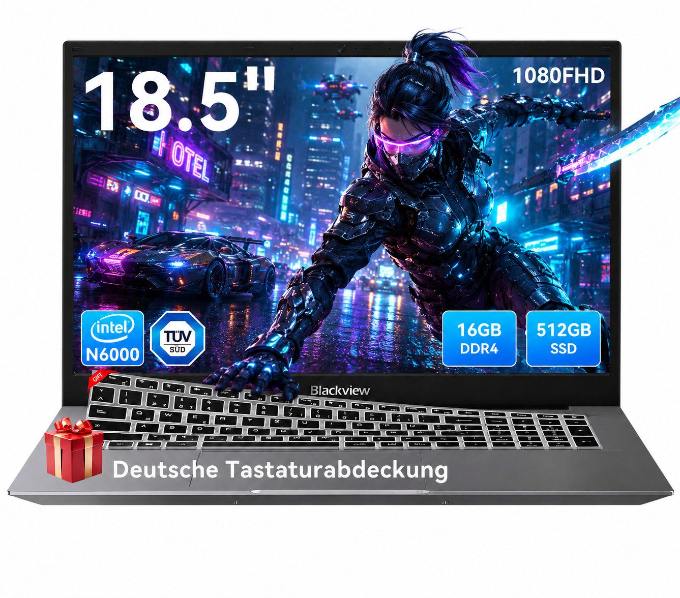 blackview 18.5" Laptop, Intel Core N6000 16GB RAM 512GB SSD, Windows 11 Notebook (Intel N6000 Intel Core N150, 16 GB, 512 GB SSD, Windows 11 Pro, FHD+ IPS, Silikon-Tastaturschutzfoli)