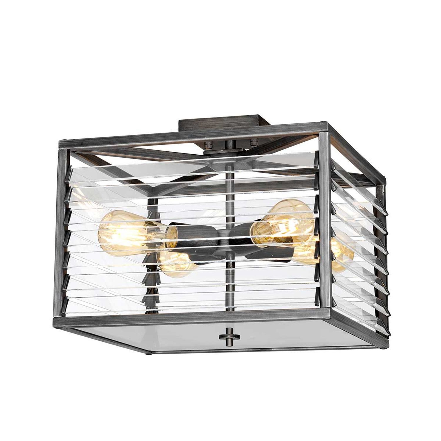 Licht-Erlebnisse Deckenleuchte ILONA, ohne Leuchtmittel, Metall Glas E27 39,2 cm breit Gunmetal Grau 4-flammig eckig
