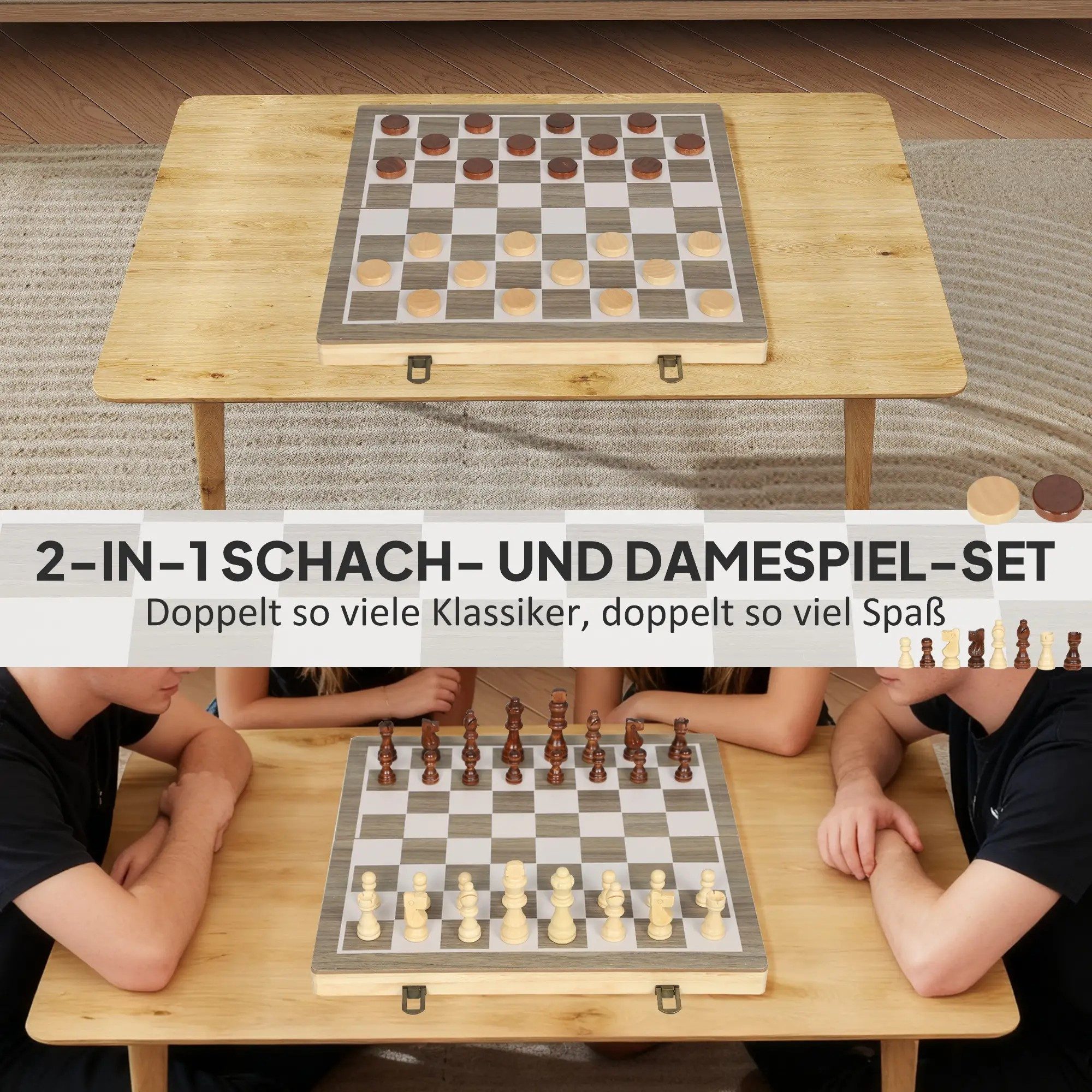 BlingBin Spiel Schachspiel faltbar 2 in 1 Schachbrett mit 32 Schachfiguren Stauraum, Kinderspiel;Familienspiel, Reiseschach Brettspiel Chess Board Set für Kinder Erwachsene