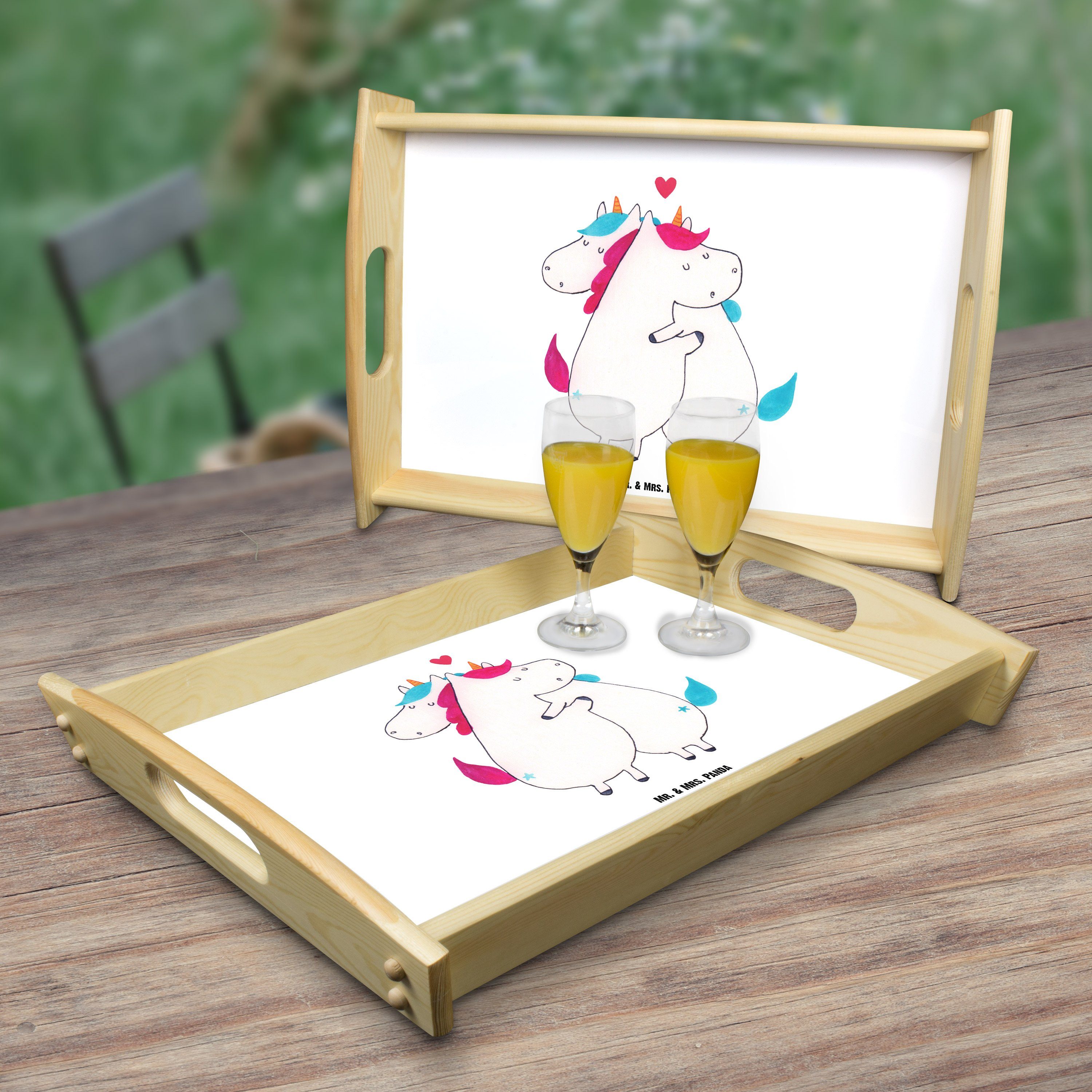 Mr. & Mrs. Tablett Weiß Mitteilung Table, lasiert, - Geschenk, Echtholz Einhorn Küchentablett, - Panda (1-tlg) Valentine