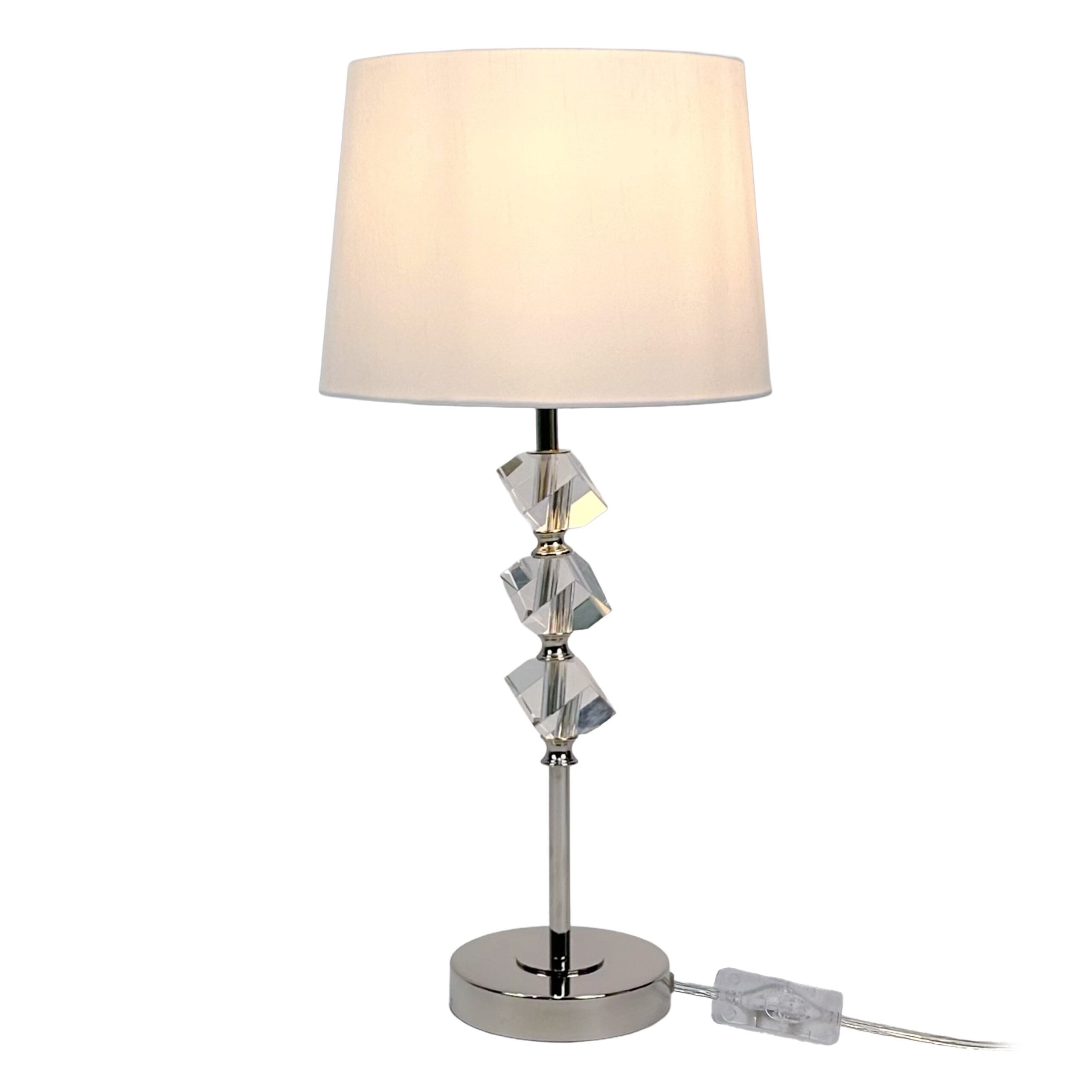 relaxdays Tischleuchte Tischlampe mit Kristall & Seidenschirm, ohne Leuchtmittel, Leuchtmittel nicht enthalten, E27-Fassung, Maximale Leistung 60 W, Creme