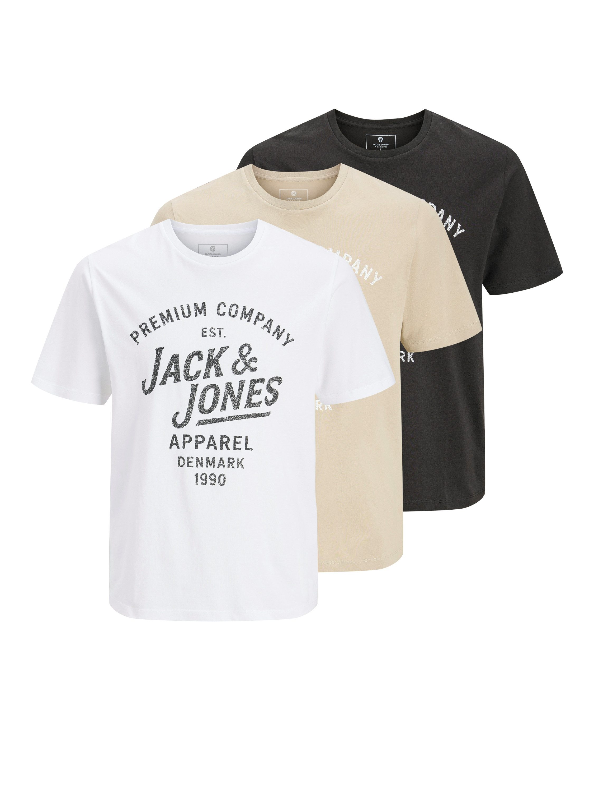 Jack & Jones Rundhalsshirt JPRBLUZANE SS TEE FST 3PK MP (Packung, 3-tlg)