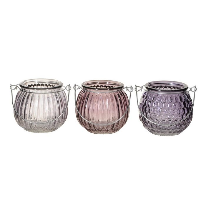Posiwio Teelichthalter 3tlg. Windlicht LAVENDEL lila flieder Teelichthalter aus Glas zum Hängen (3 Farben)