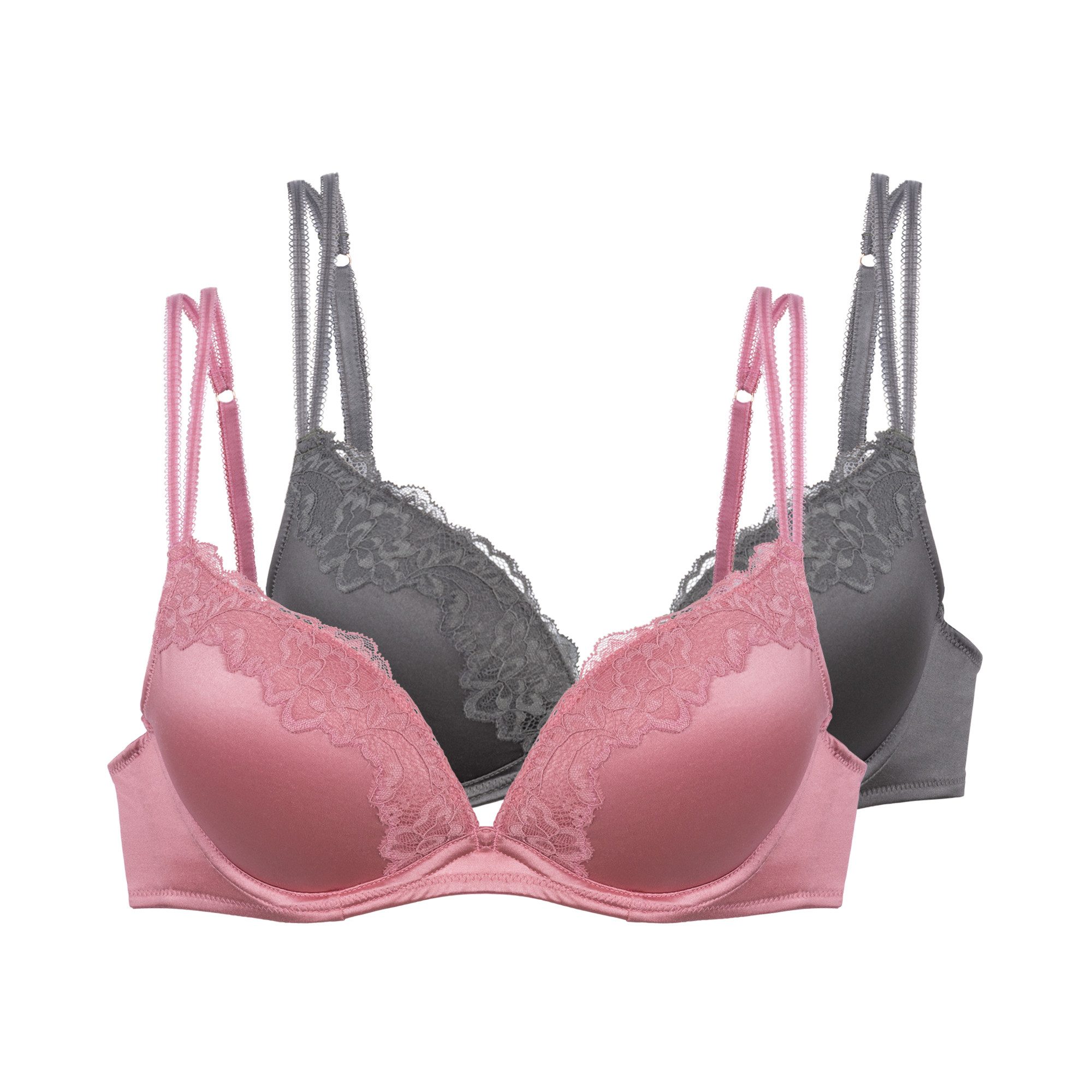 Dorina Push-up-BH Origins Shiny Micro (2er Pack) vorgeformte Cups, Spitzendetails, Doppelträger vorn