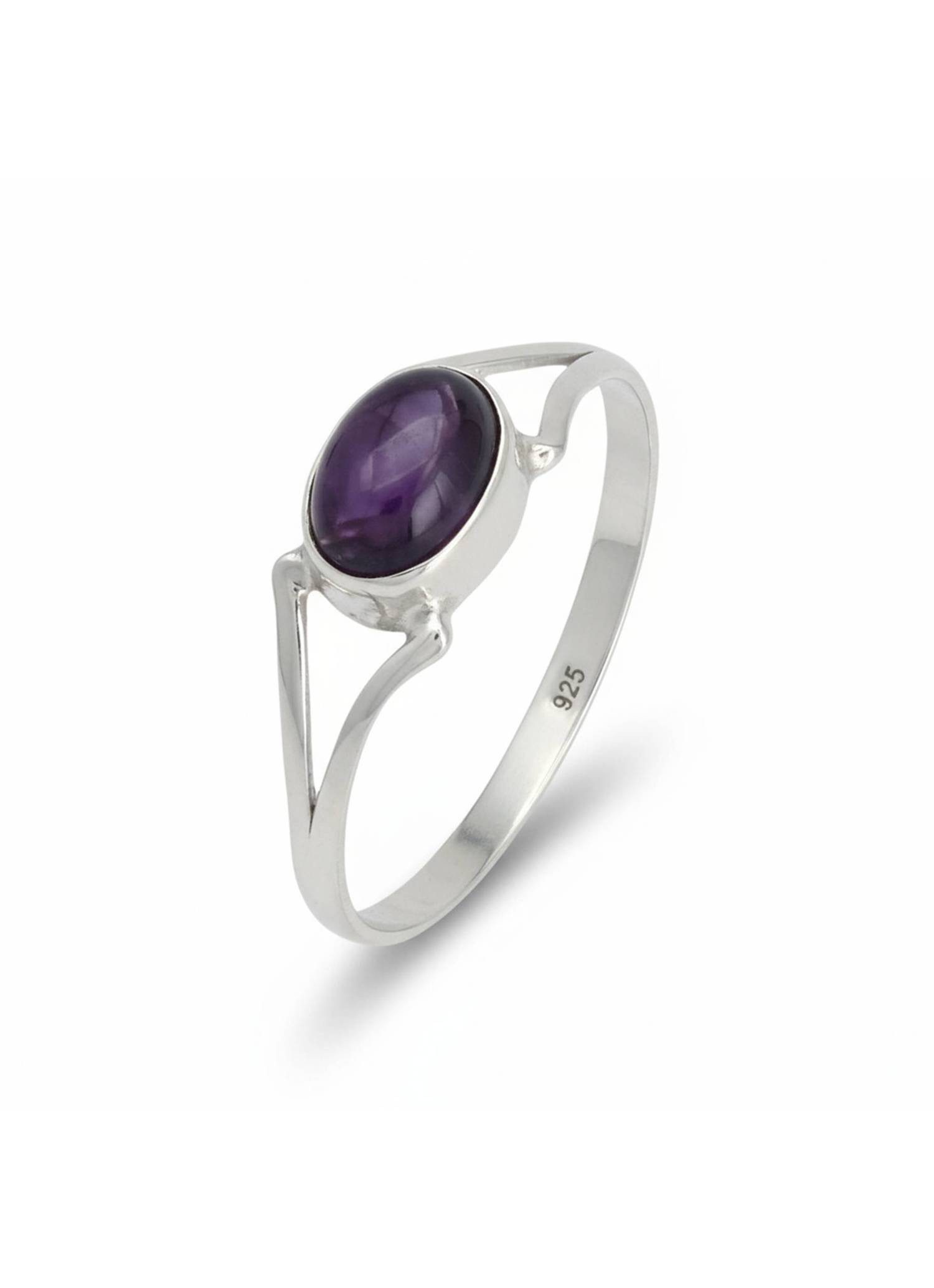 mantraroma Silberring TEKILI oval aus 925 Silber mit Amethyst (Ring mit Schmuckbeutel), Damenring aus 925er Silber