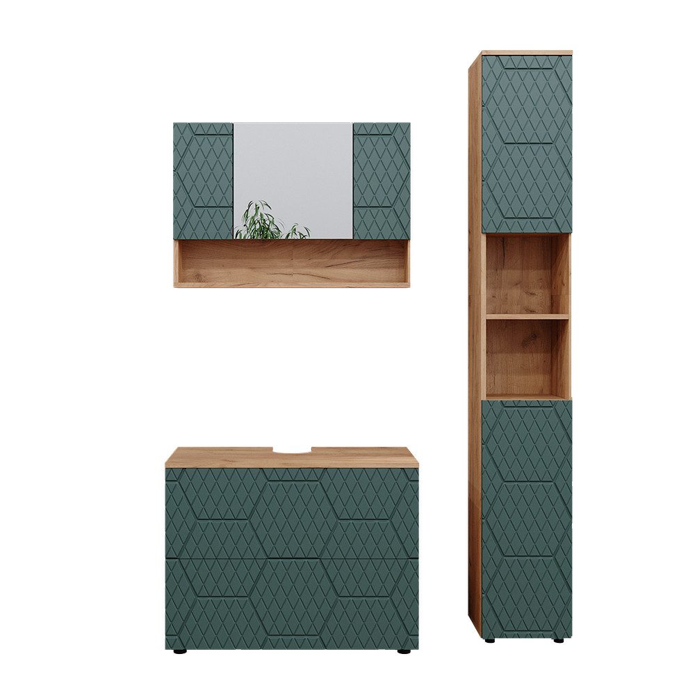 Vicco Badmöbel-Set Irma, Goldkraft Eiche/Grün, 3 günstig online kaufen