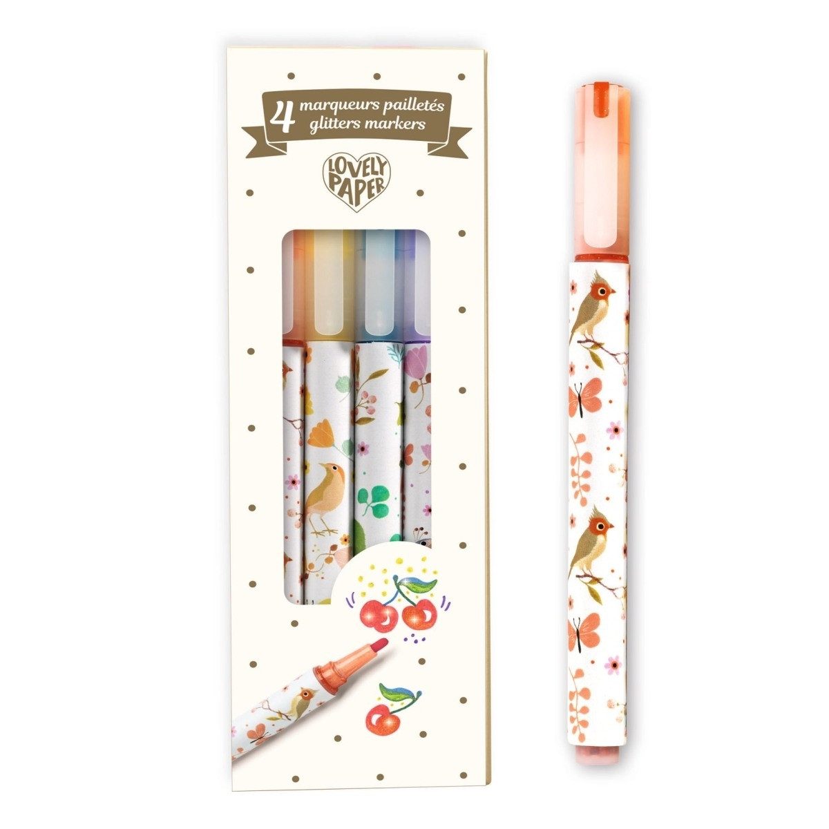 DJECO Marker Vier Marker mit Etui Stifte Set mit schönen Motiven