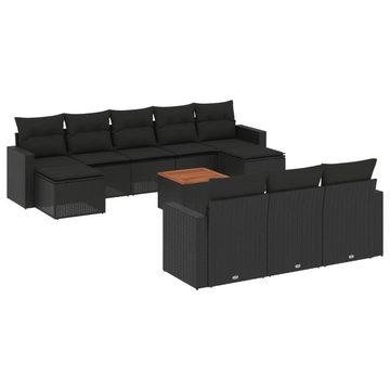 vidaXL Gartenlounge-Set 11-tlg. Garten-Sofagarnitur mit Kissen Schwarz Poly Rattan