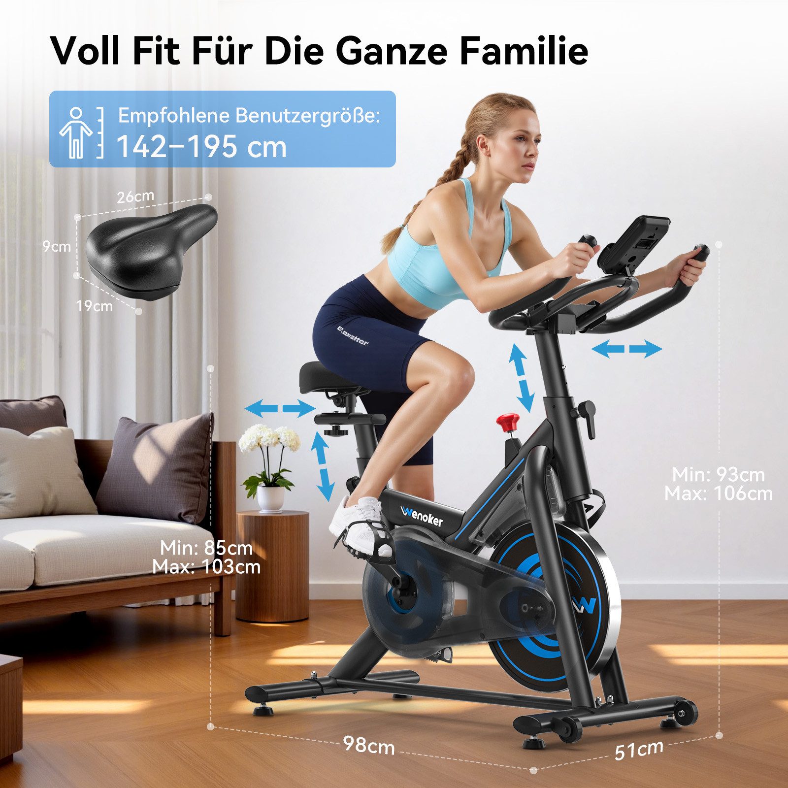 Wenoker Heimtrainer Fahrrad mit App – Leises Hometrainer mit Magnetwiderstand (1-tlg), Indoor Fitnessbike für Kardio-Training zu Hause