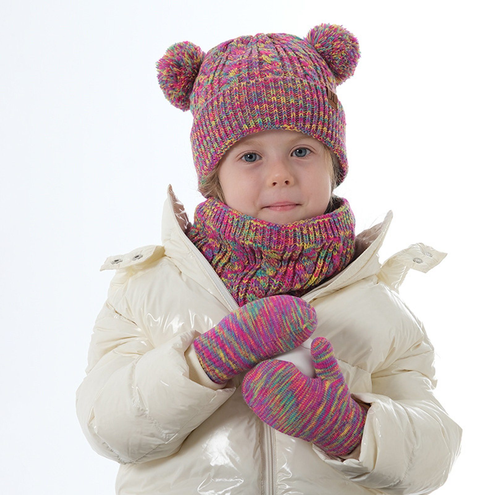 Schal 3-10 Mütze Set Kinder Rutaqian Beanie Handschuhe für Jahre Schal Handschuhe & Set 3in1 Hut Wintermütze Wintermütze Kinder Schal