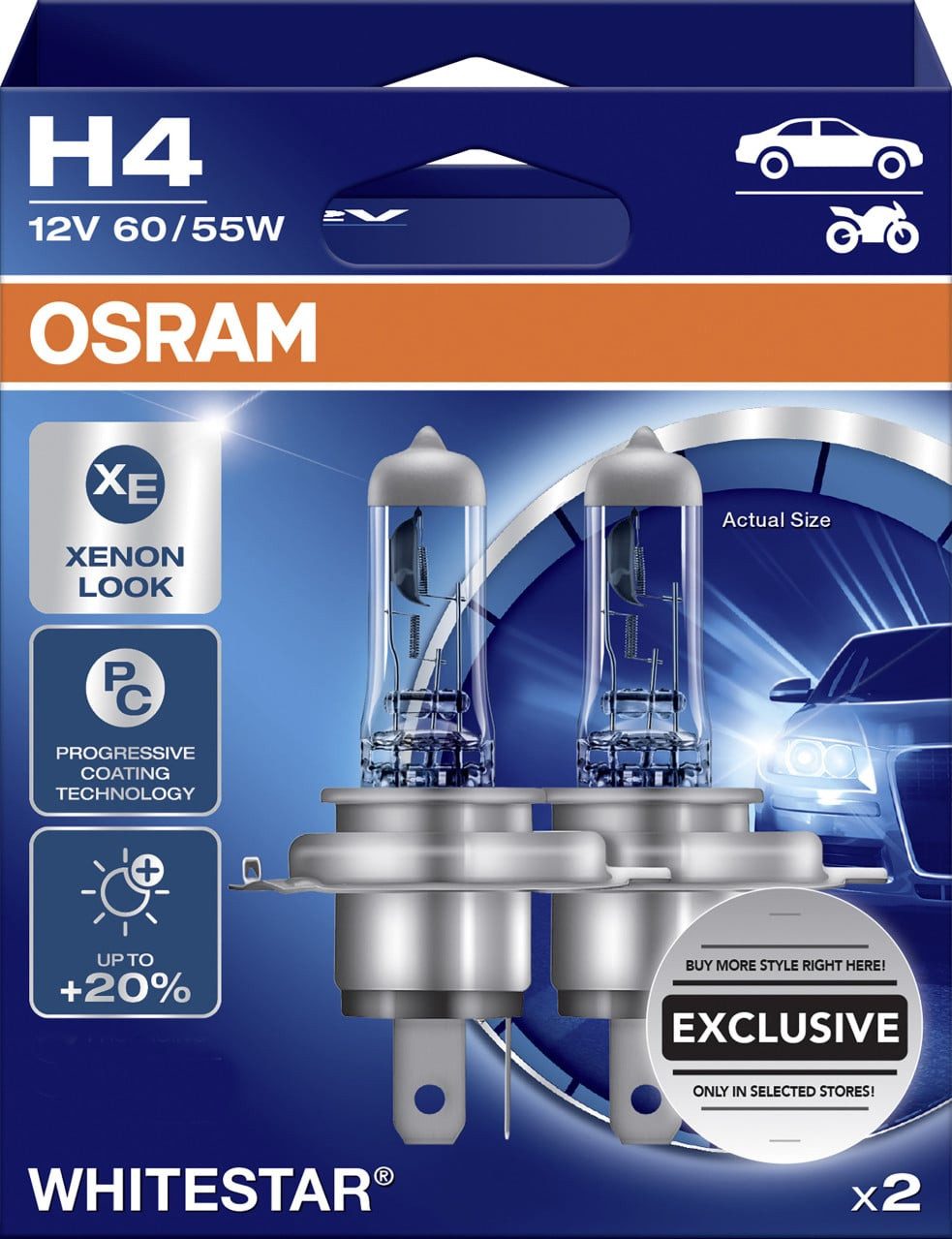 Osram KFZ-Ersatzleuchte Osram Scheinwerferlampe H4 Whitestar 2.0 2 Stück
