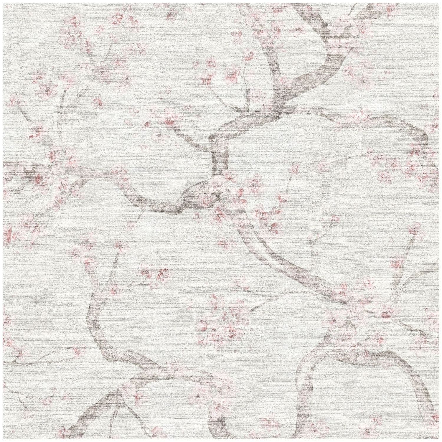 Profhome Vliestapete 781995-GU Blumen Tapete Floral matt creme rosa creme-weiß, strukturiert, (1 Rolle, 5,33 qm), heißgeprägte Vliestapete, naturweiß