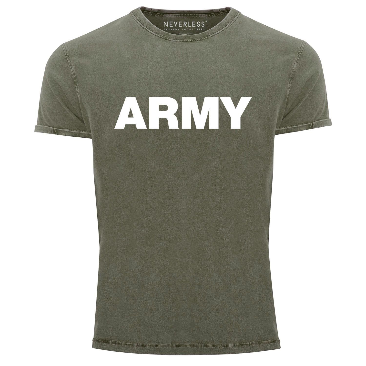 Neverless Print-Shirt Herren Vintage Shirt Army Printshirt T-Shirt Used Look Slim Fit Neverless® mit Print oliv