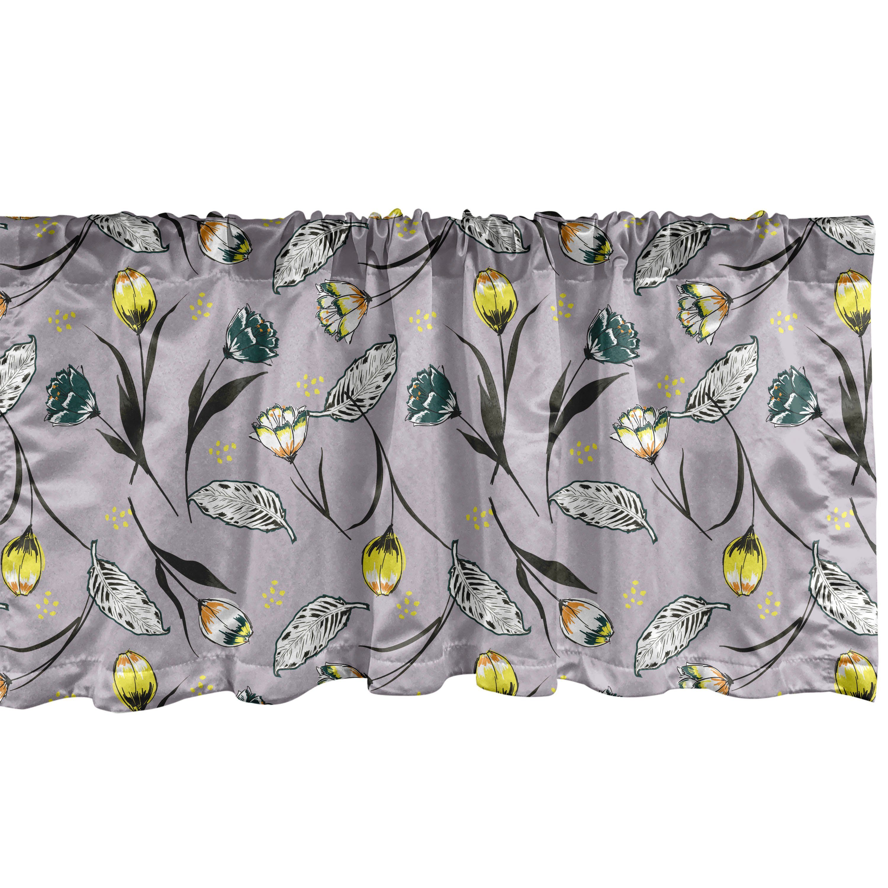 Scheibengardine Vorhang Volant für Küche Schlafzimmer Dekor mit Stangentasche, Abakuhaus, Microfaser, Blumen Zufällige Anordnung der Blumen-Kunst